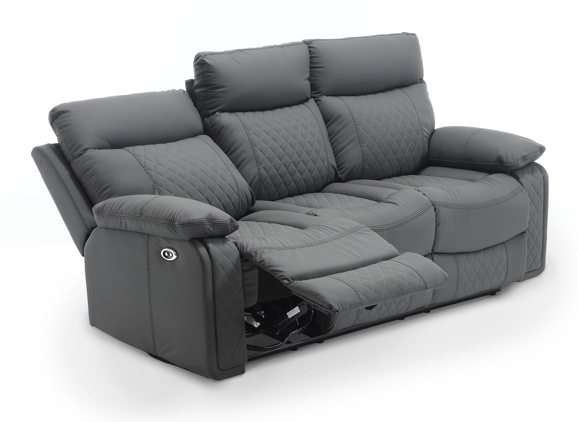 ELISE 3-Sitzer elektrisches Relaxsofa aus dunkelgrauem Kunstleder