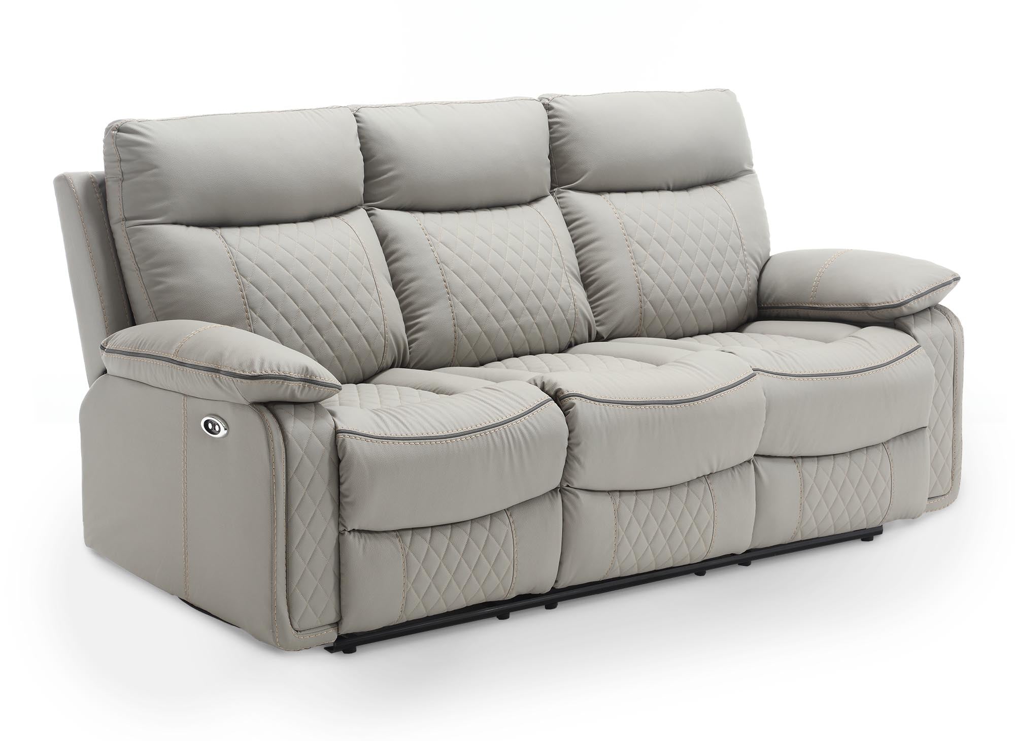 ELISE 3-Sitzer elektrisches Relaxsofa aus hellgrauem Kunstleder