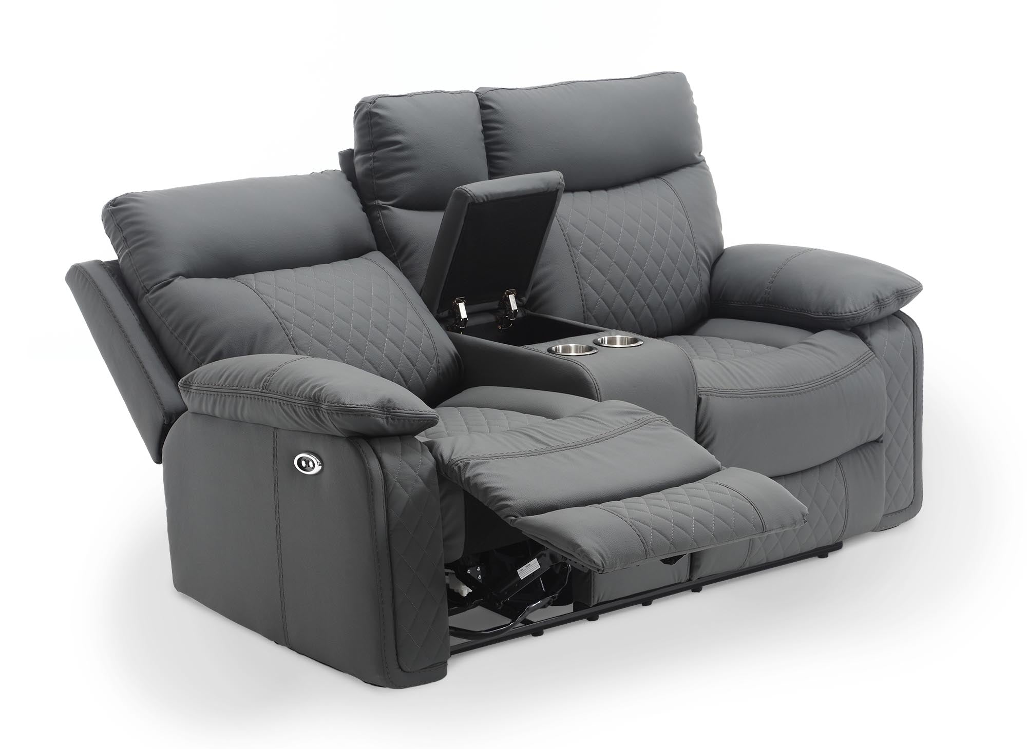 ELISE 2-Sitzer elektrisches Relaxsofa aus dunkelgrauem Kunstleder