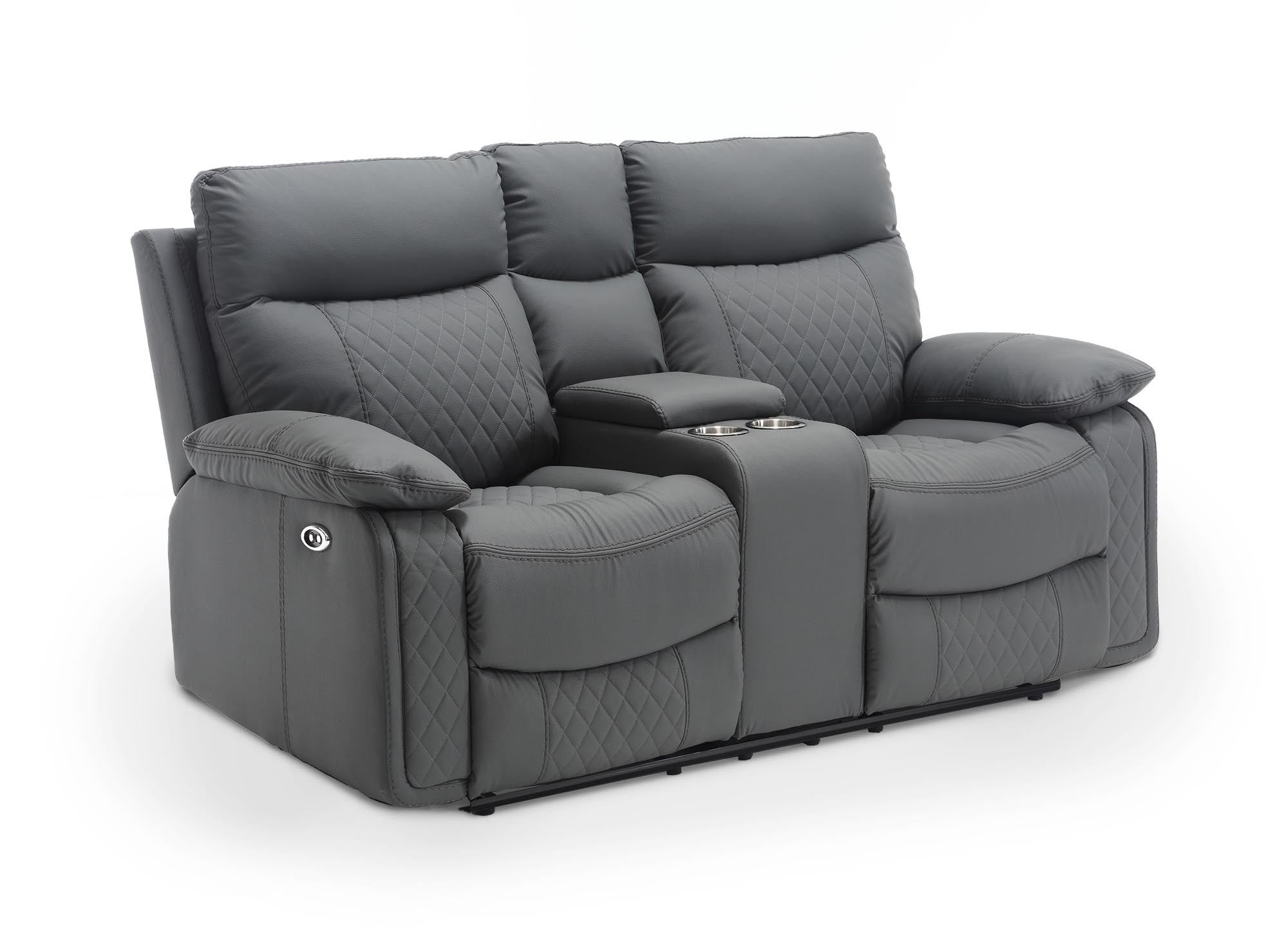 ELISE 2-Sitzer elektrisches Relaxsofa aus dunkelgrauem Kunstleder