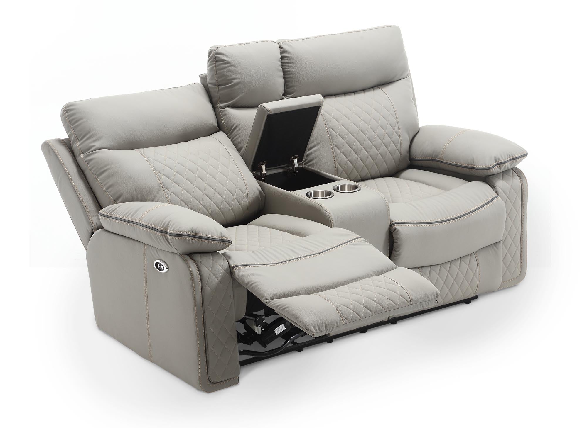 ELISE 2-Sitzer elektrisches Relaxsofa aus hellgrauem Kunstleder