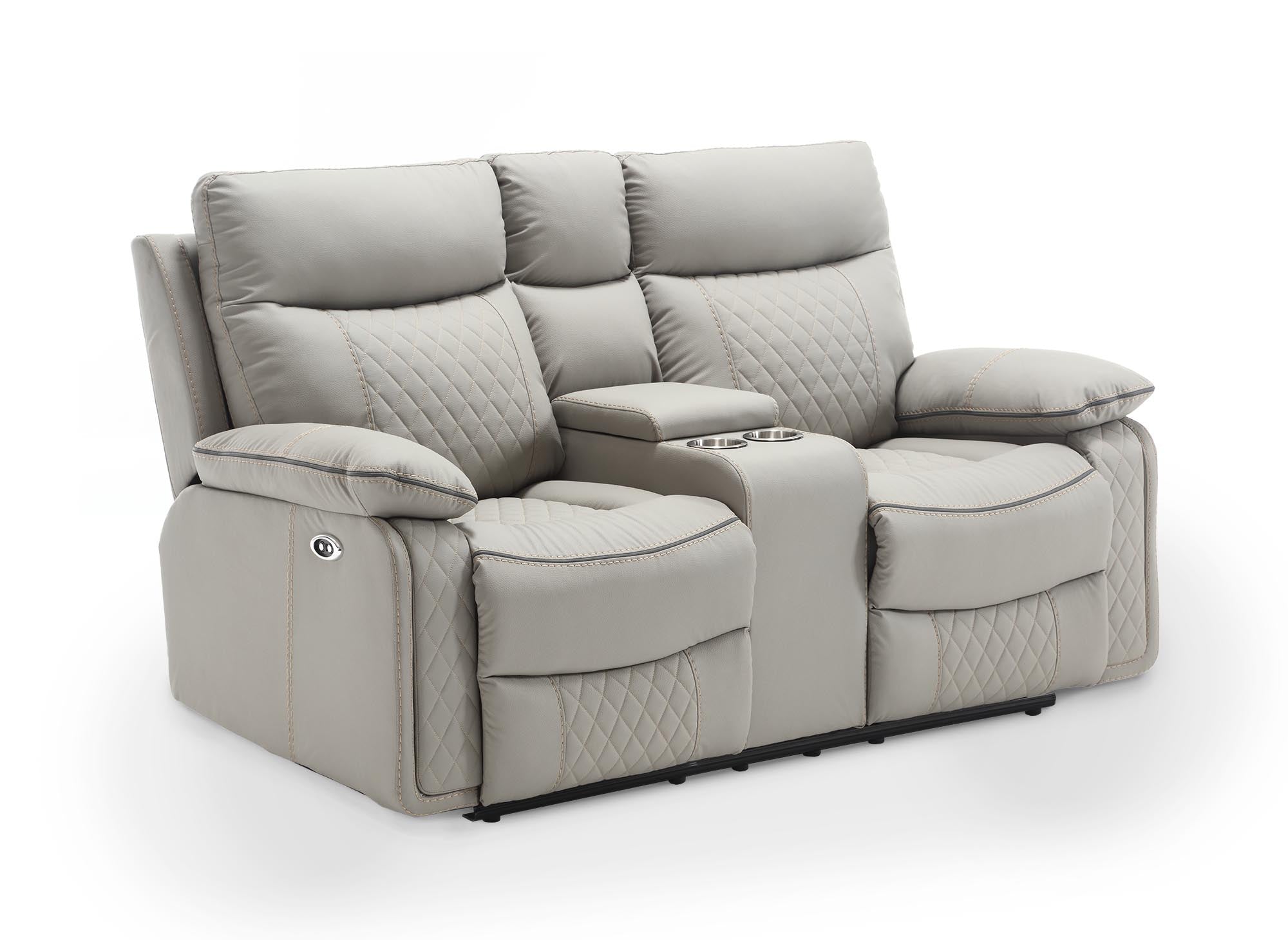 ELISE 2-Sitzer elektrisches Relaxsofa aus hellgrauem Kunstleder