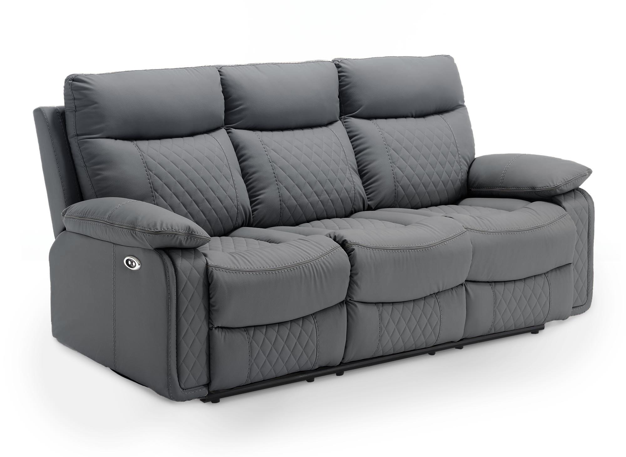 ELISE 3-Sitzer elektrisches Relaxsofa aus dunkelgrauem Kunstleder