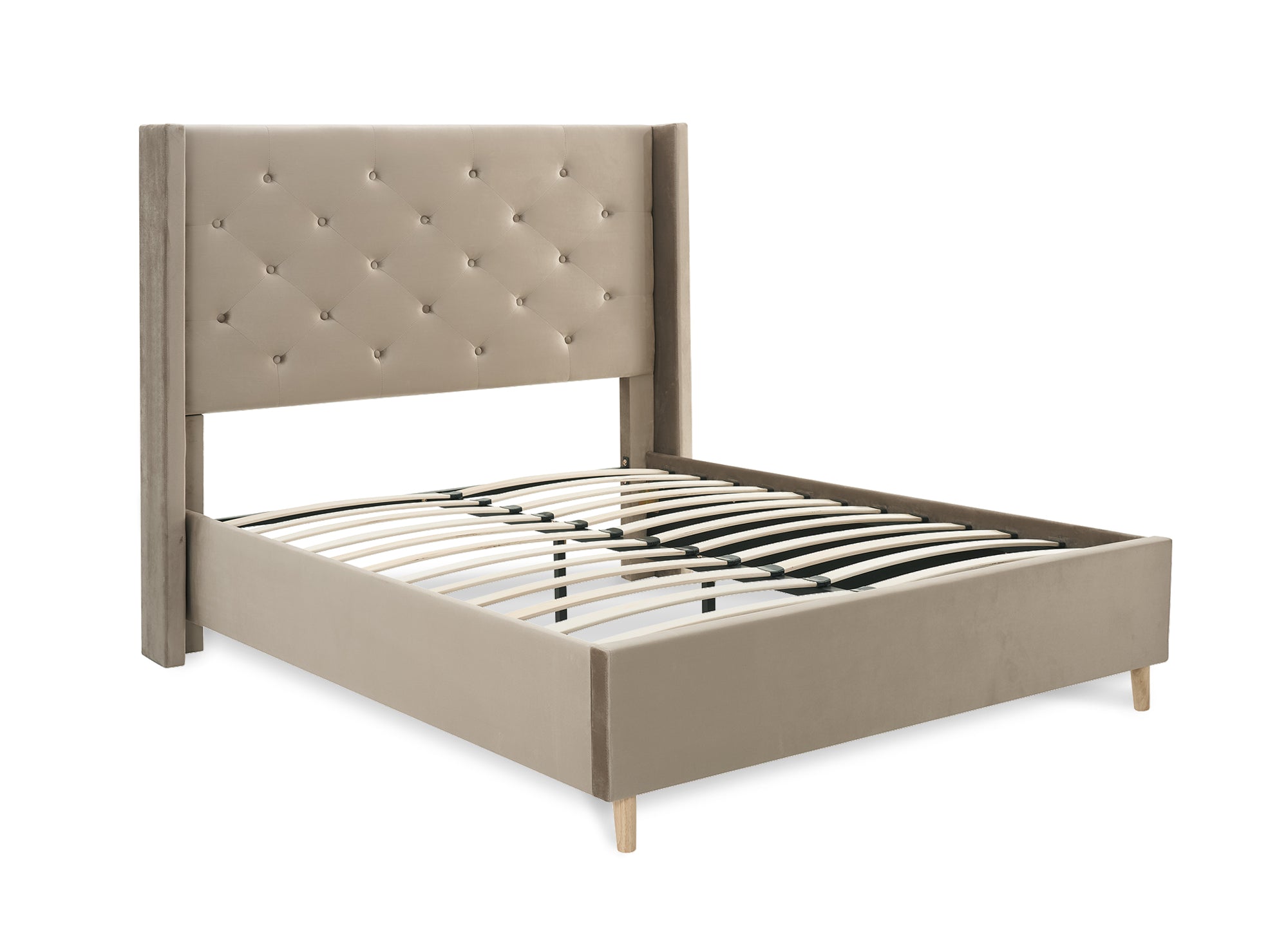 Doppelbett mit taupefarbenem Samtbezug MAREVA 160x200 cm