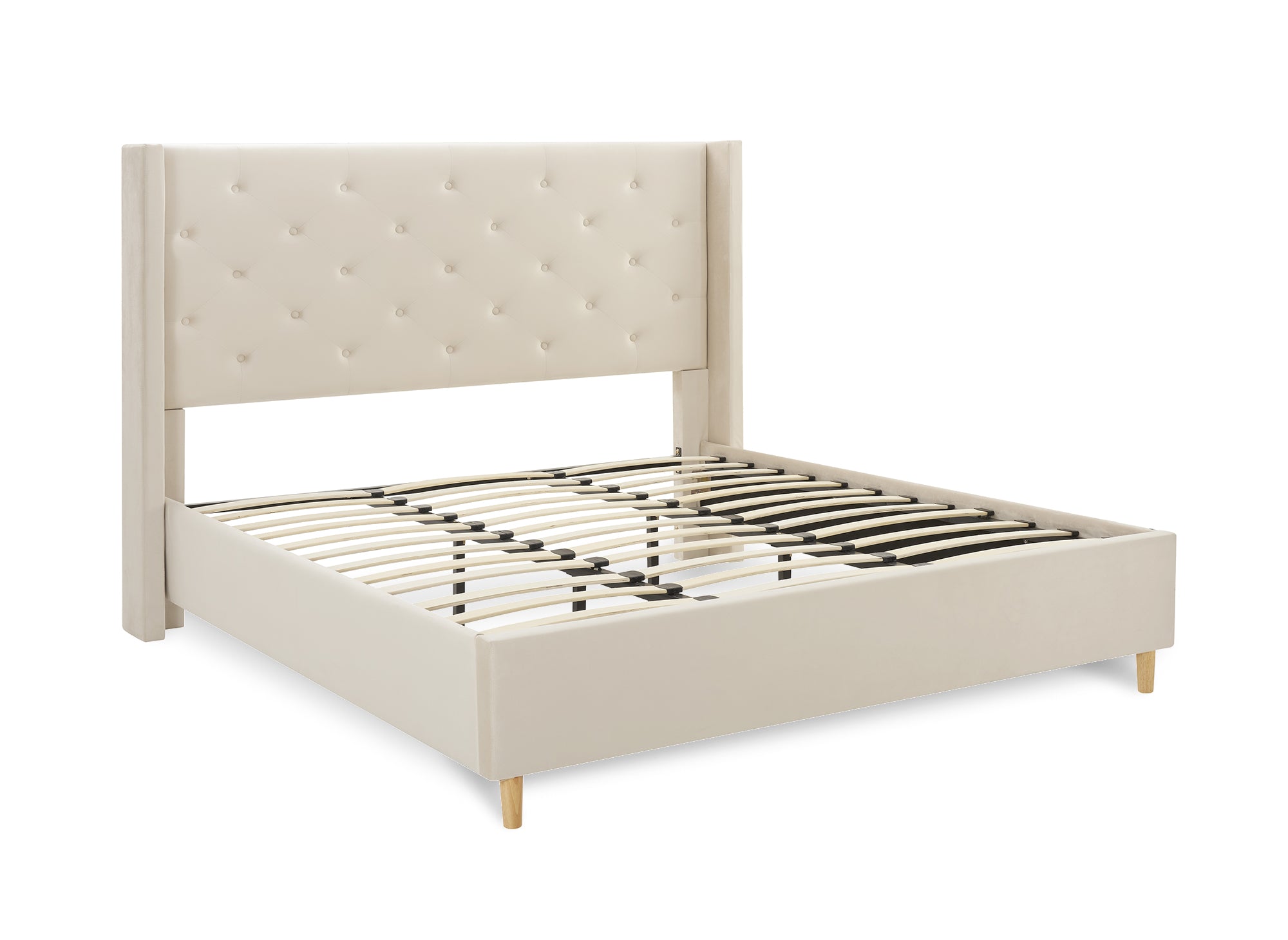 Doppelbett mit beigefarbenem Samtbezug MAREVA 180x200 cm