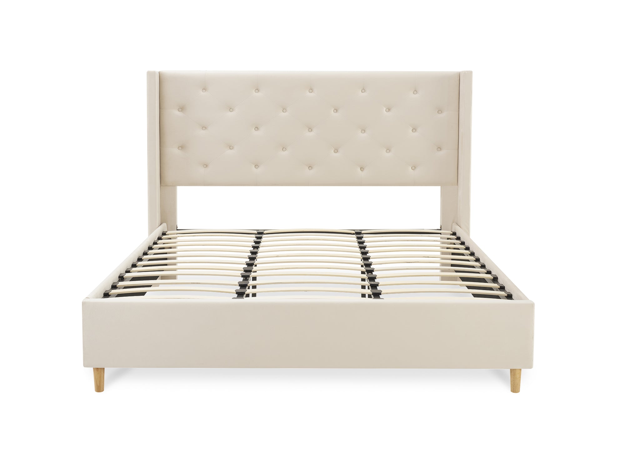 Doppelbett mit beigefarbenem Samtbezug MAREVA 180x200 cm