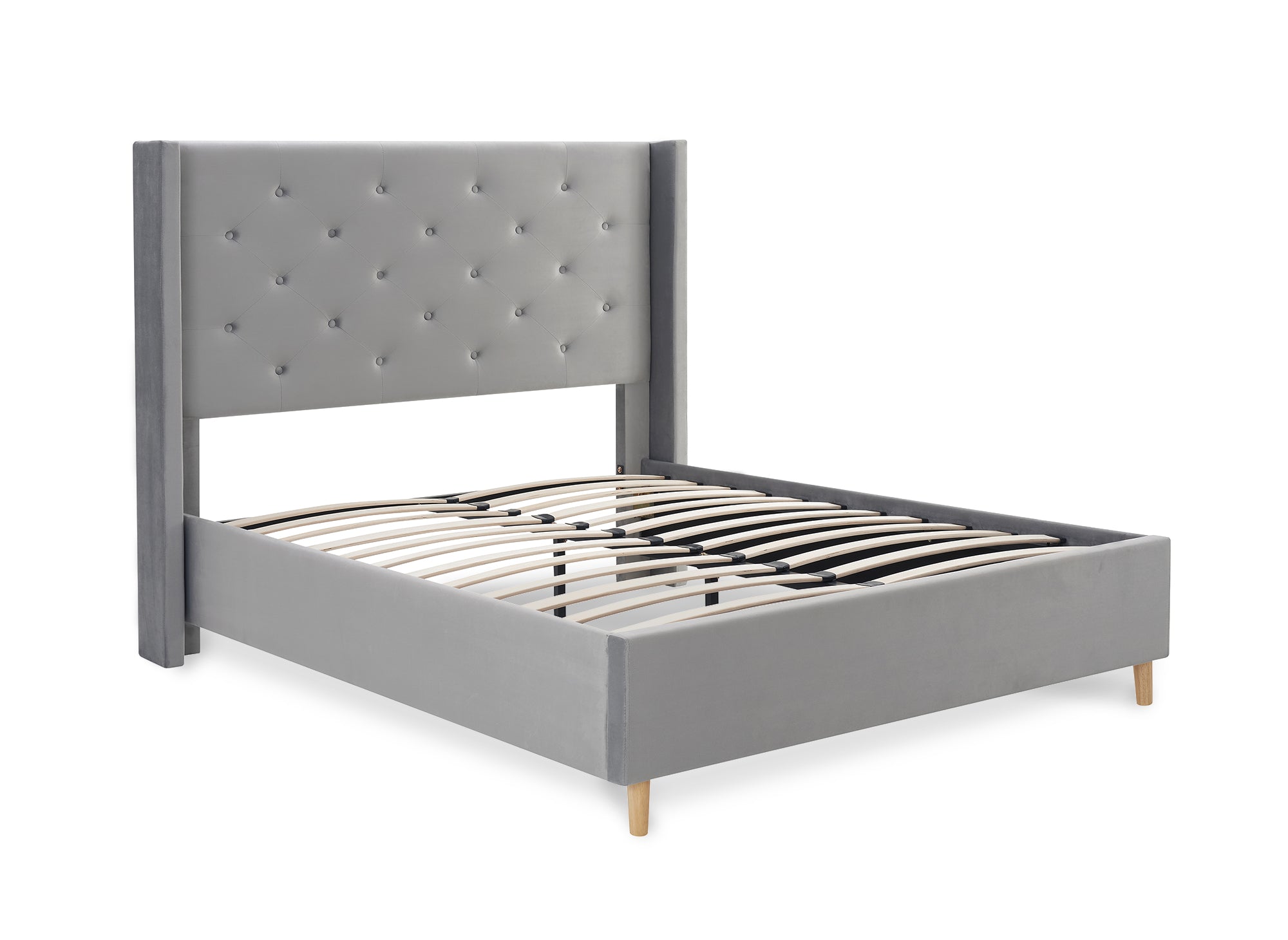 MAREVA Doppelbett aus getuftetem Samt, grau, 140 x 190 cm