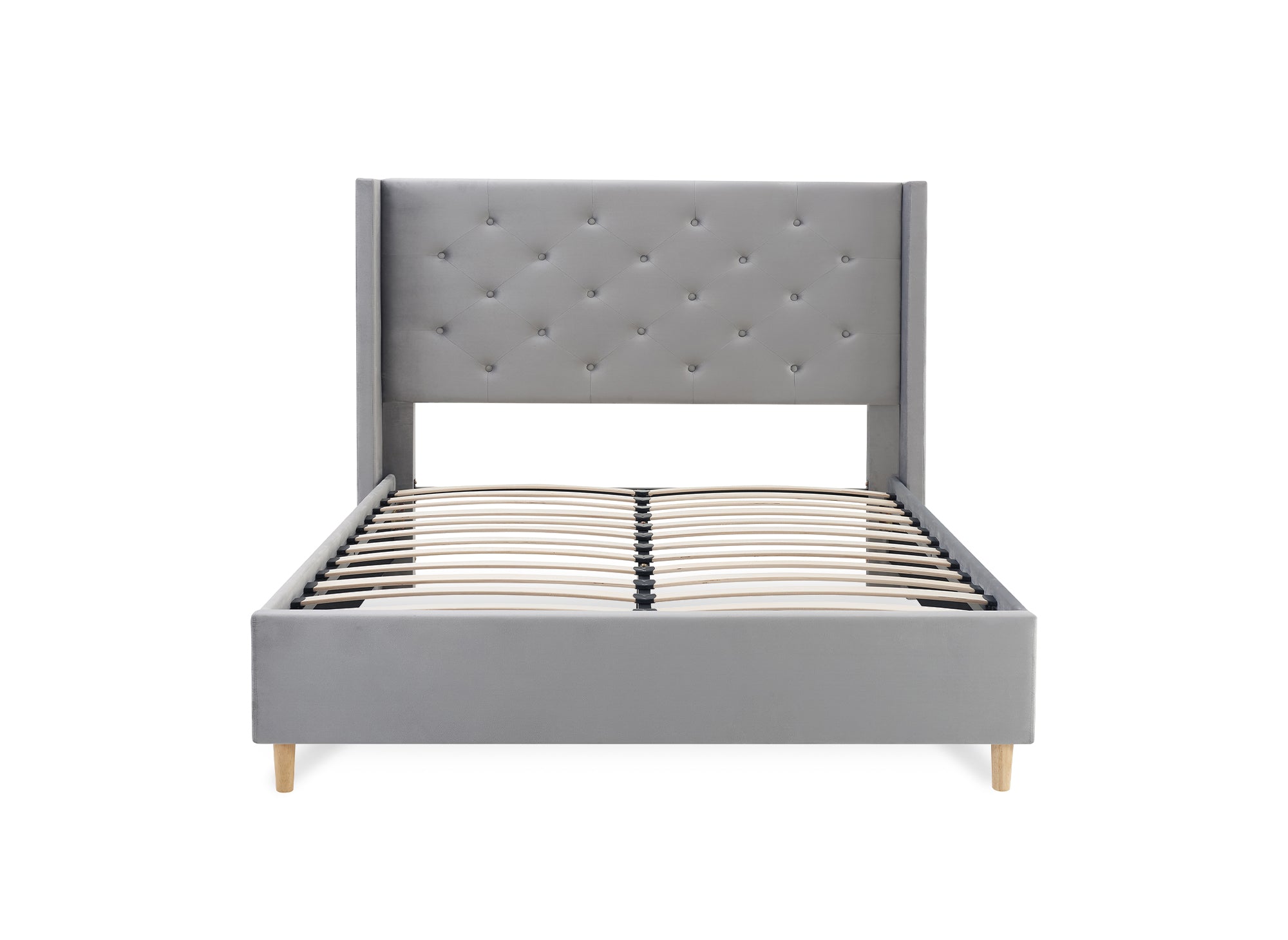 MAREVA Doppelbett aus getuftetem Samt, grau, 140 x 190 cm