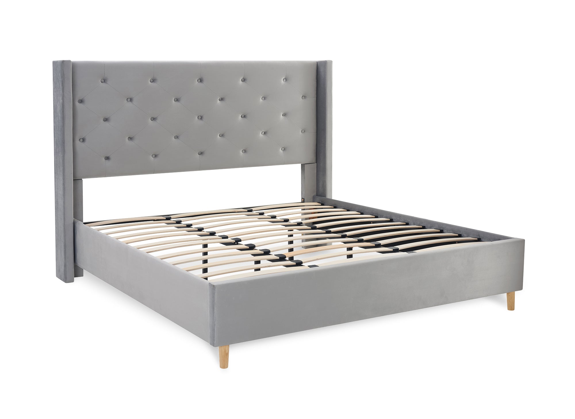 MAREVA Doppelbett aus getuftetem Samt, grau, 180 x 200 cm