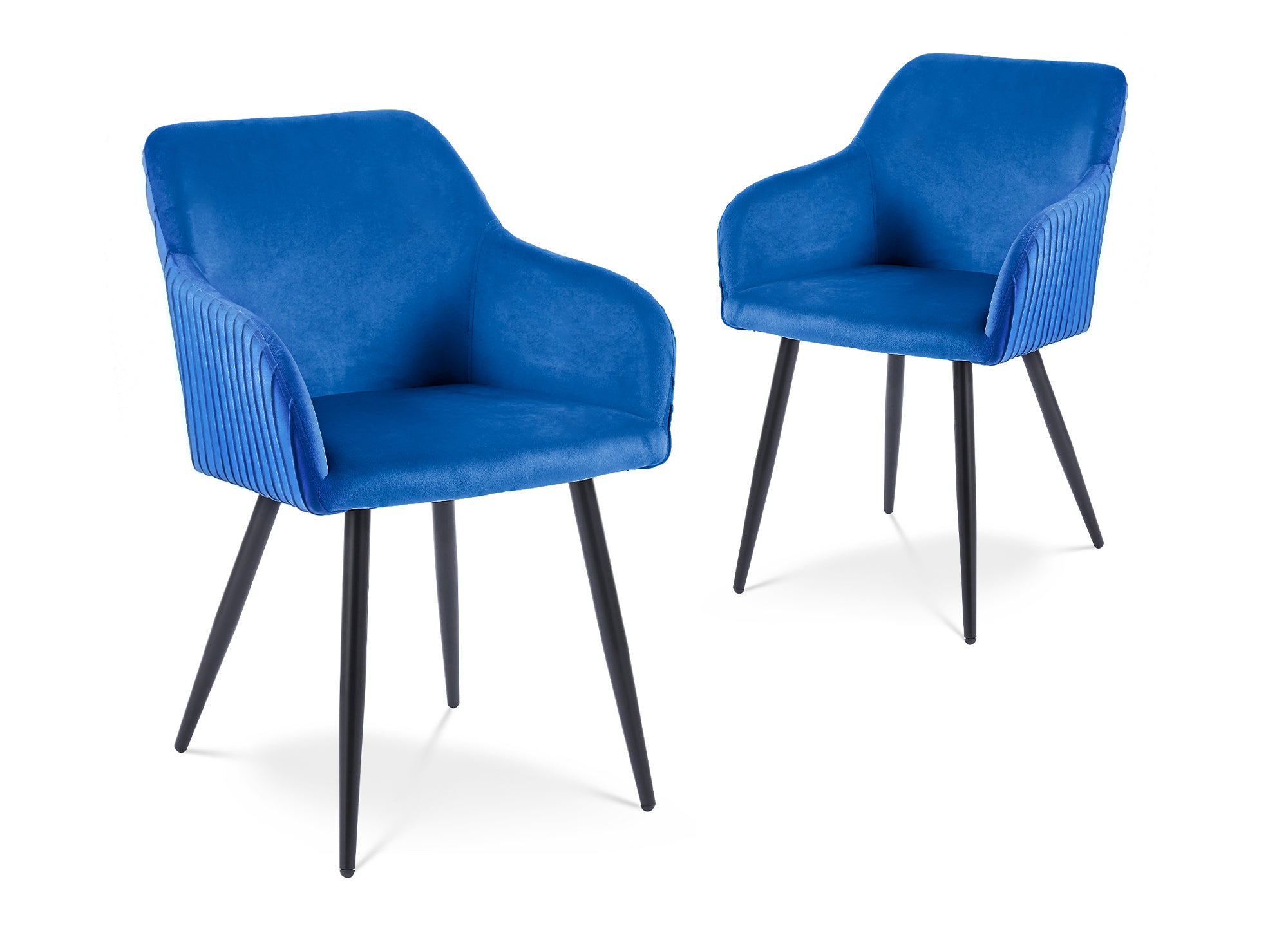 2er-Set blaue Samtstühle mit schwarzen Metallbeinen DEVOR