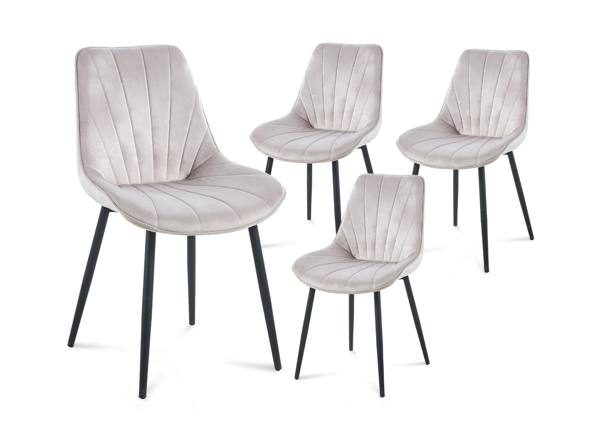 4er-Set beiger Designer-Samtstuhl ELOVA