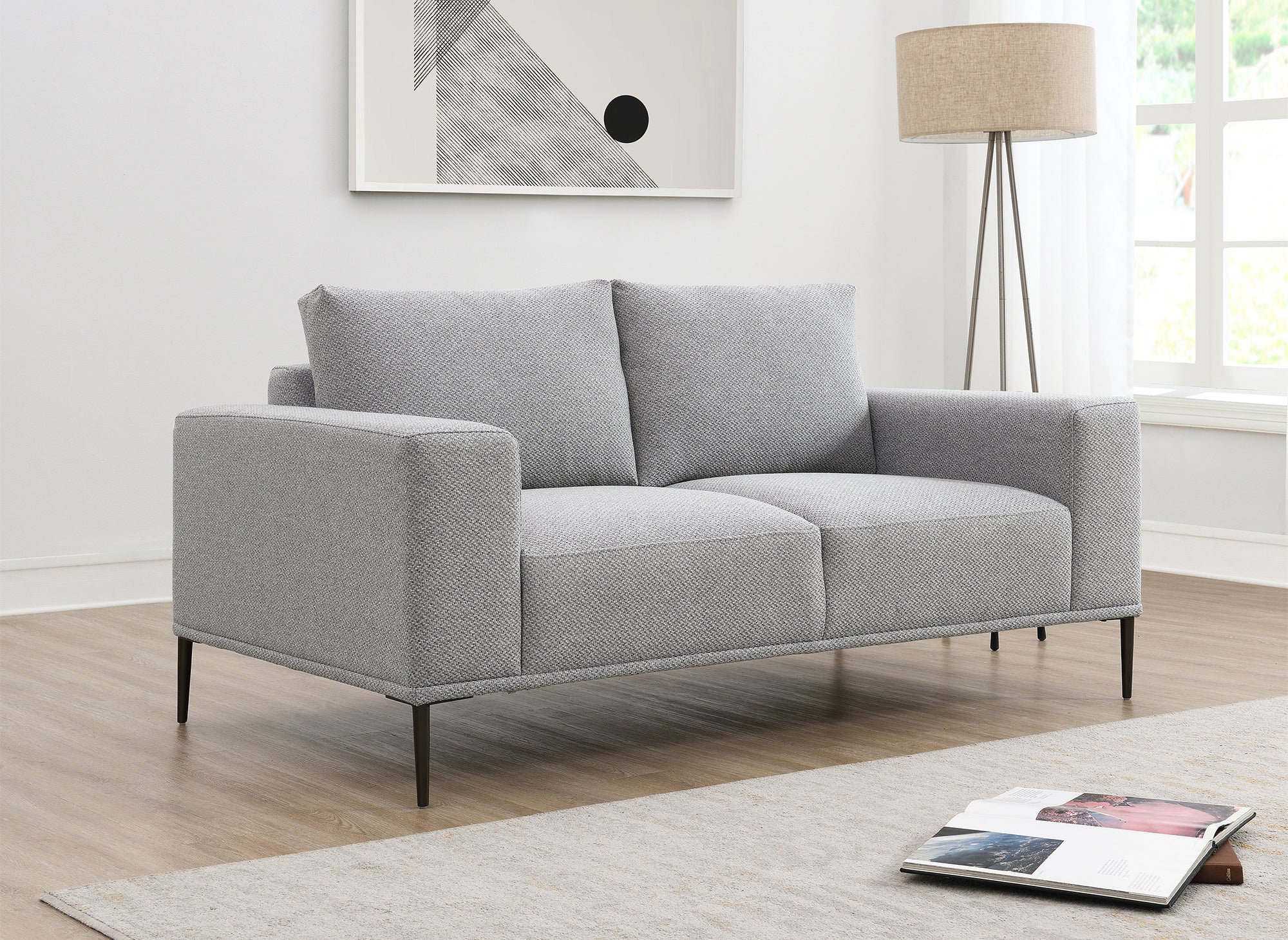 ARNOLD 2-Sitzer-Sofa mit festem Sitz in hellgrauem Stoff