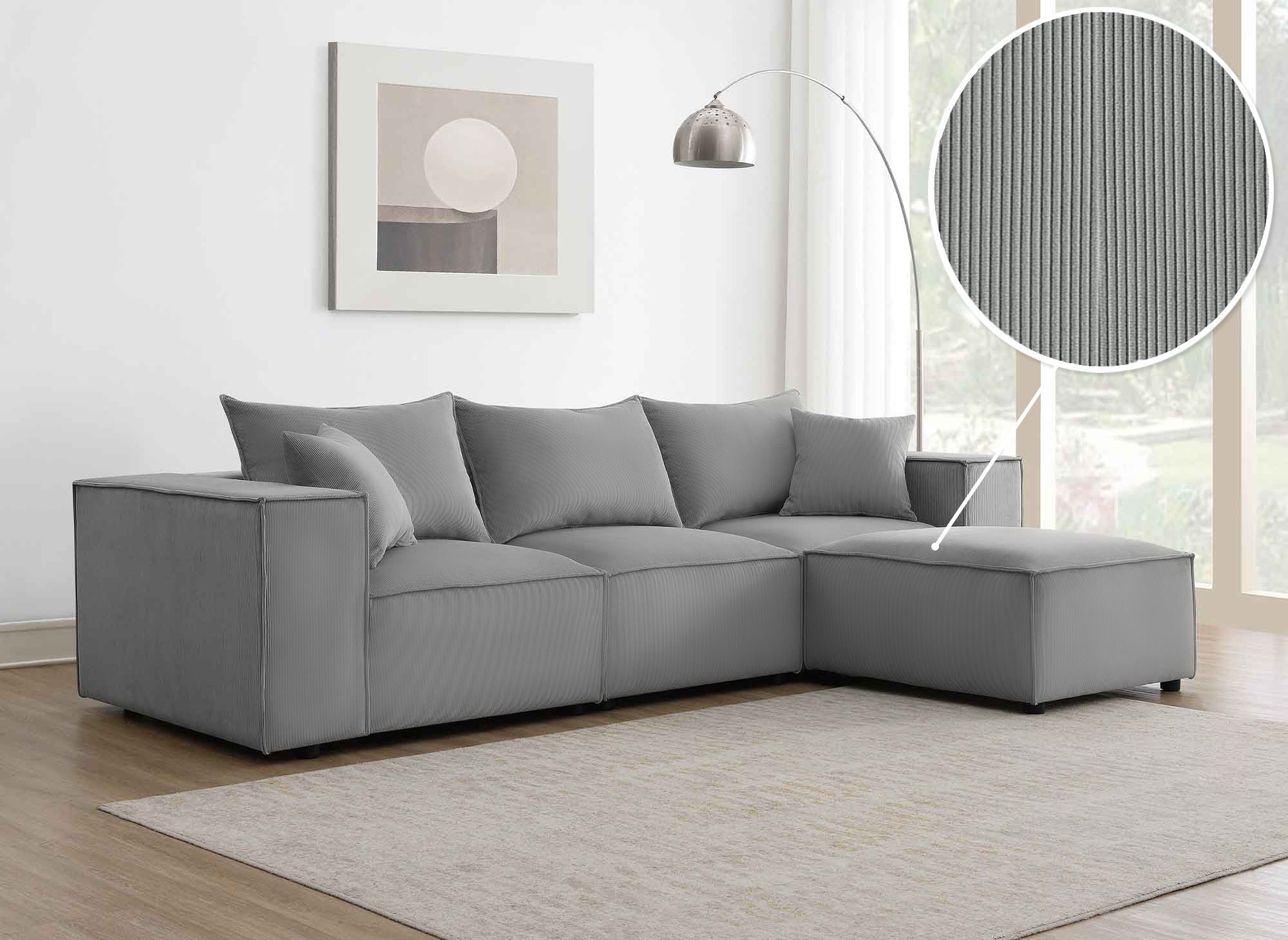 Modulares Ecksofa HARLEM aus grauem Cord