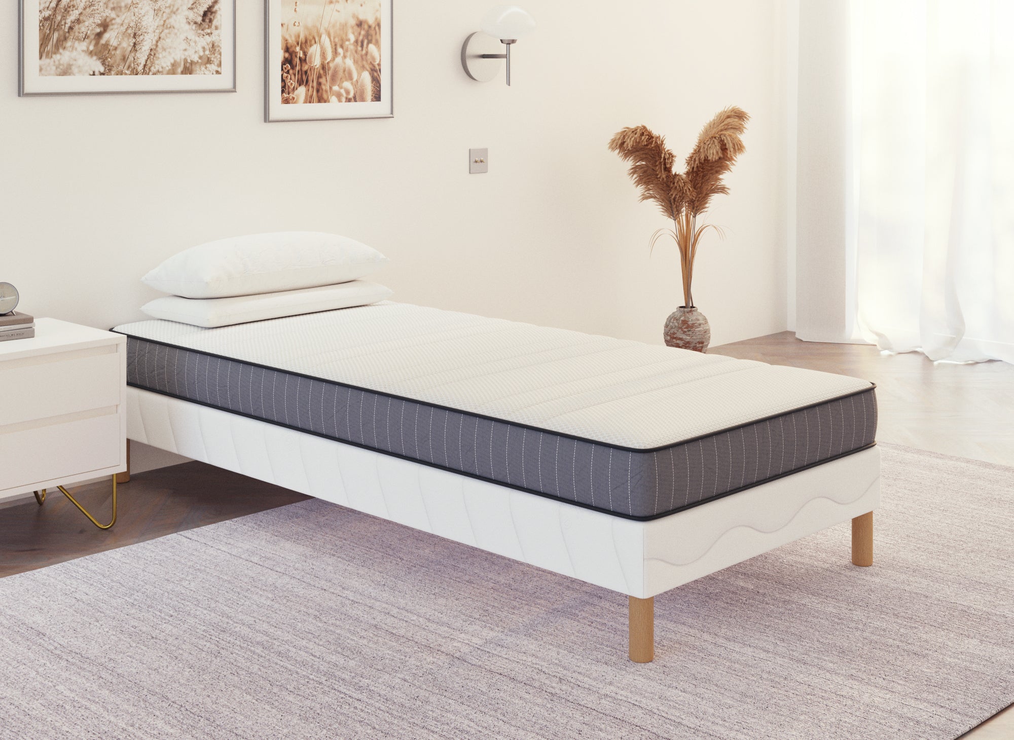 WOLK 90x190 Boxspring &amp; 15 cm Schaumstoffmatratzenset