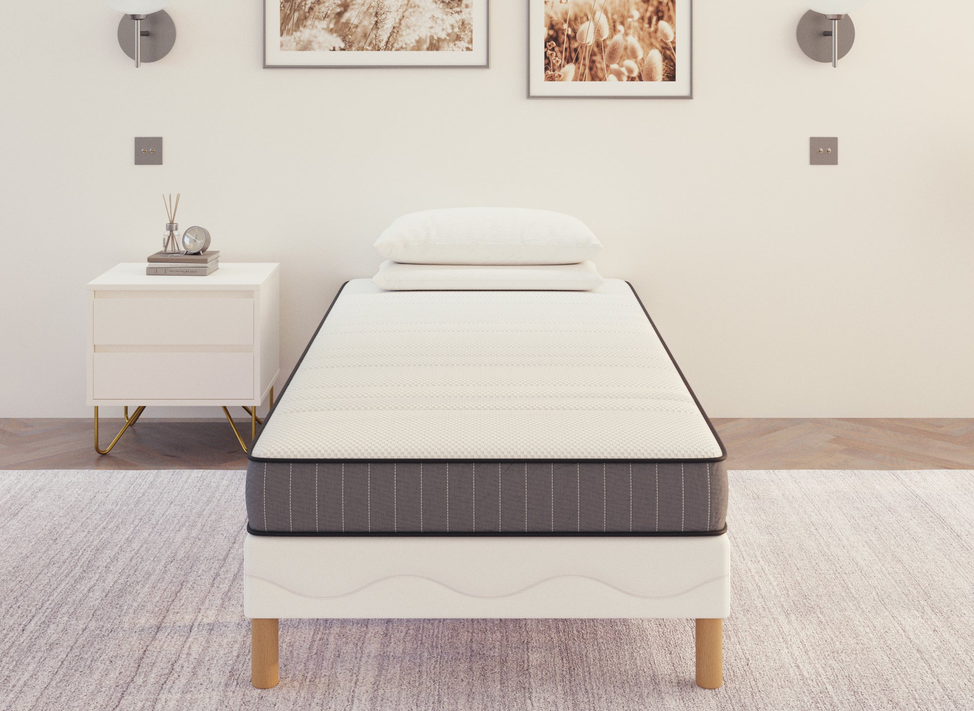 WOLK 90x190 Boxspring &amp; 15 cm Schaumstoffmatratzenset