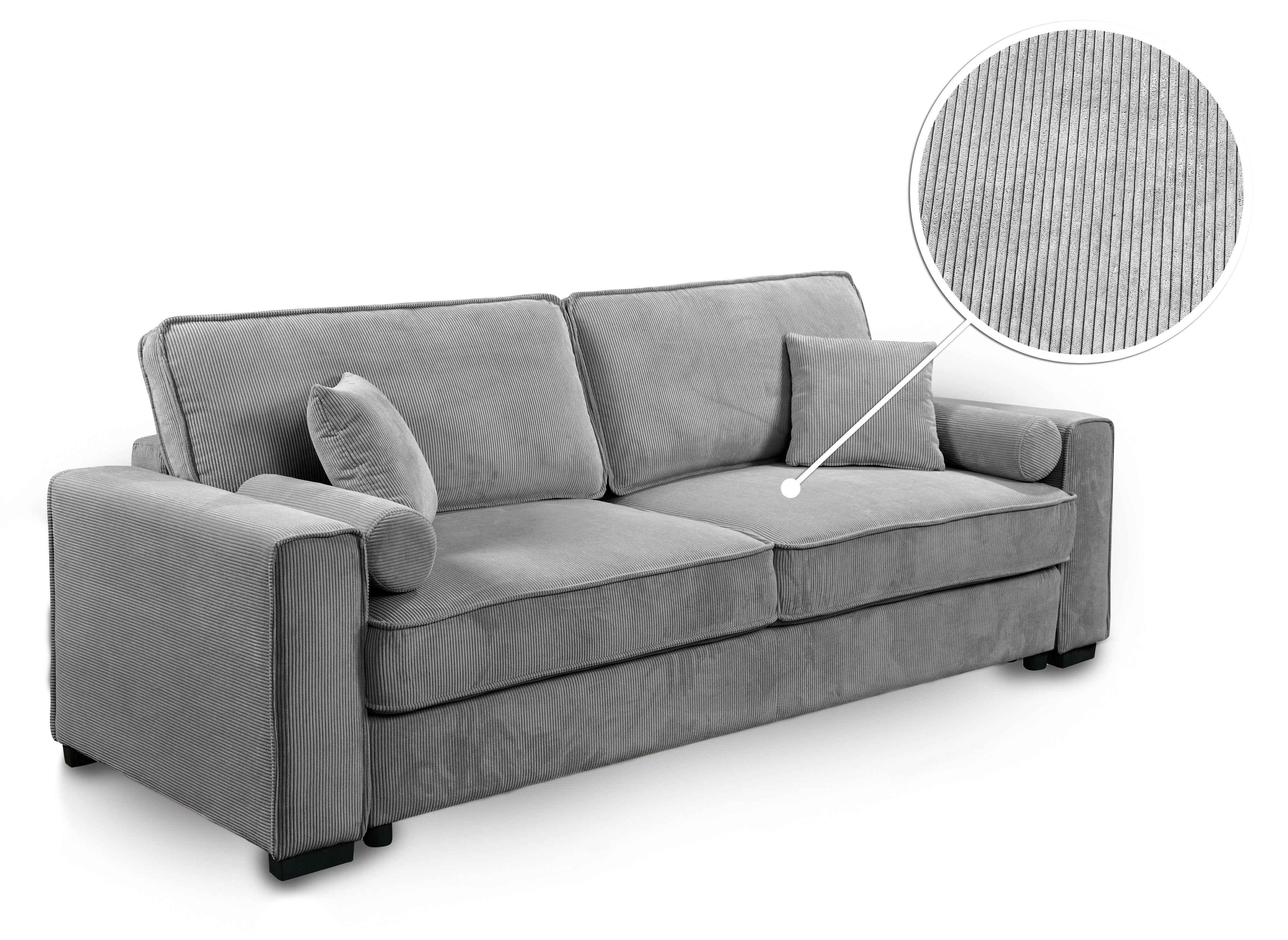 ALINE 3-Sitzer-Schlafsofa aus grauem Cord