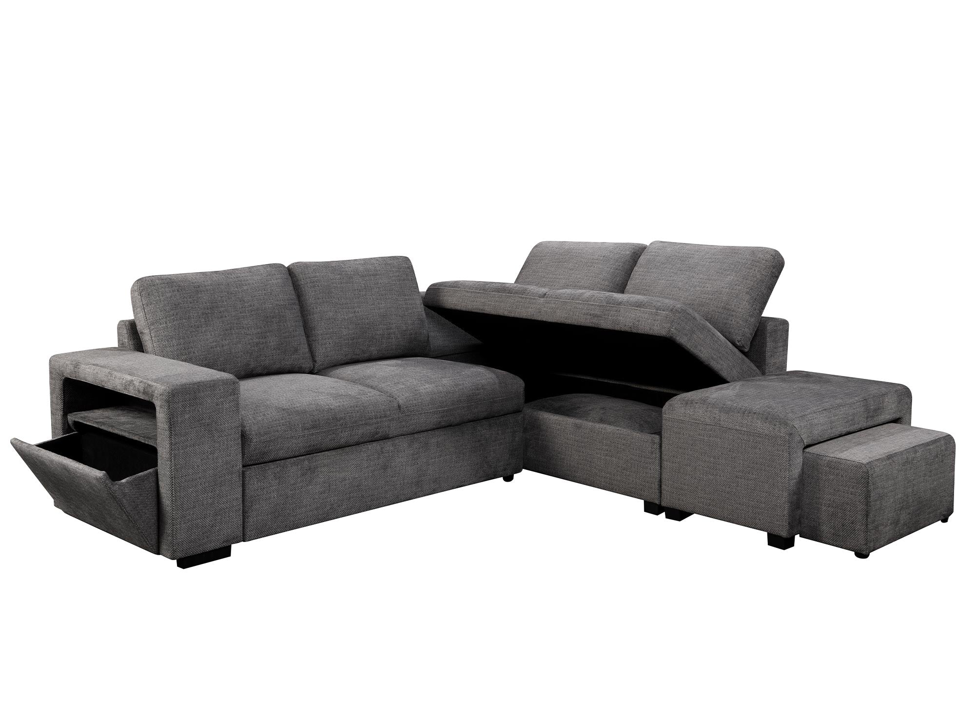 ALBAN Ecksofa aus dunkelgrauem Stoff – rechtwinklig