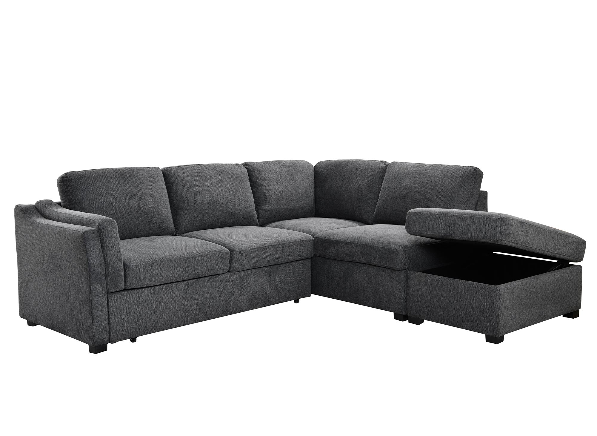 BARNEY, graues Stoffsofa mit Stauraum – rechtwinklig