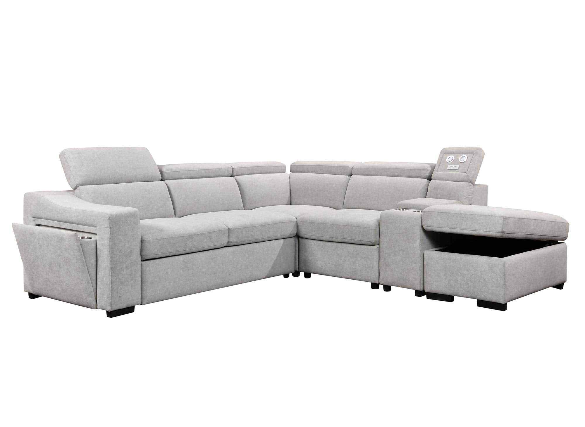DEREK XL Ecksofa aus beigem Stoff, rechtwinklig