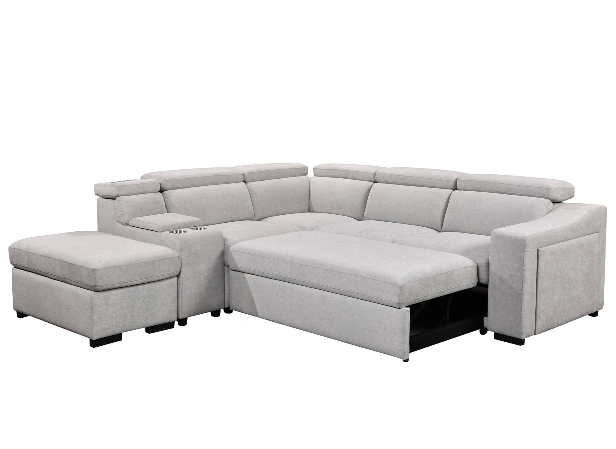 DEREK XL Ecksofa aus beigem Stoff, linke Ecke