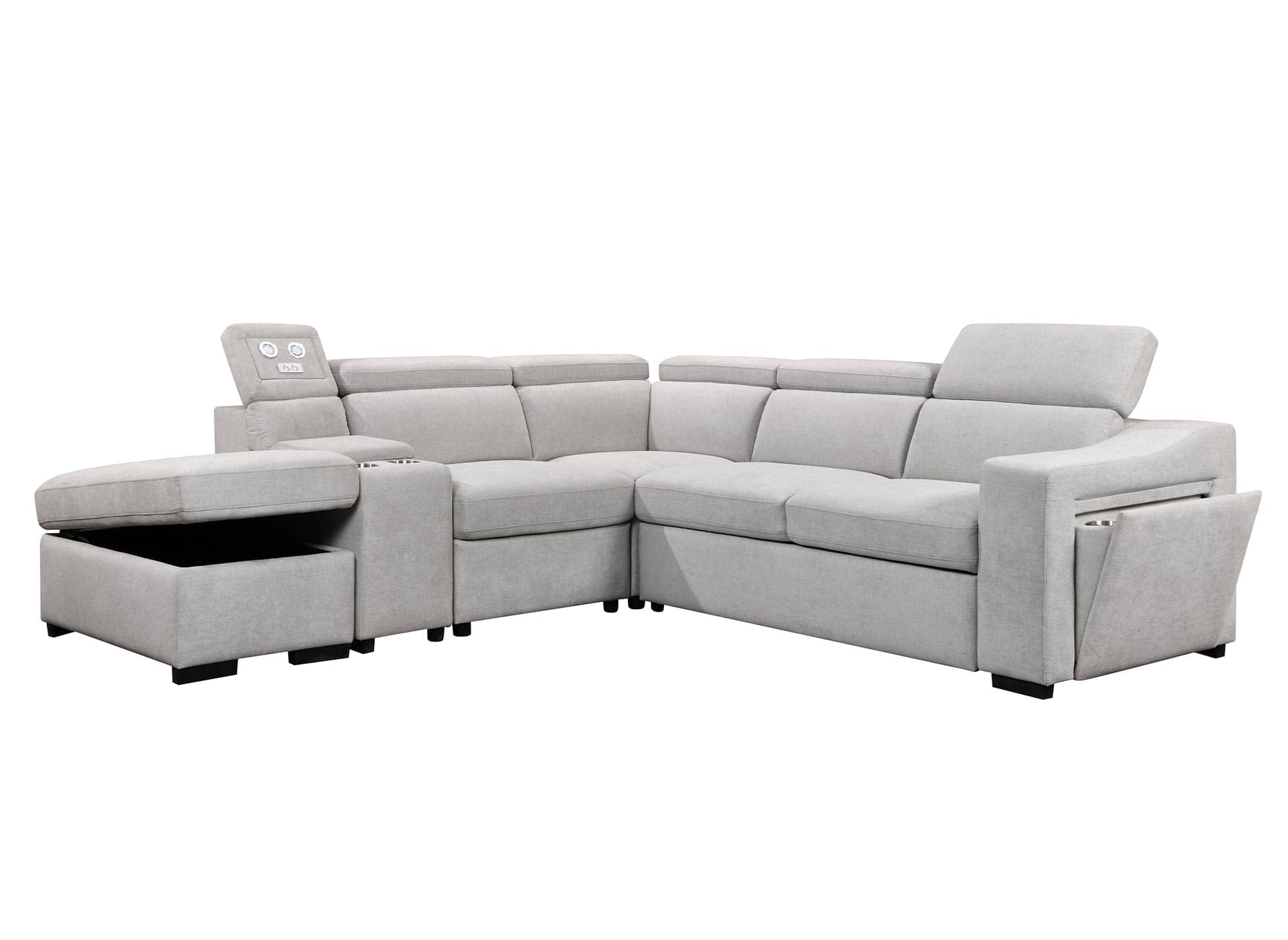 DEREK XL Ecksofa aus beigem Stoff, linke Ecke