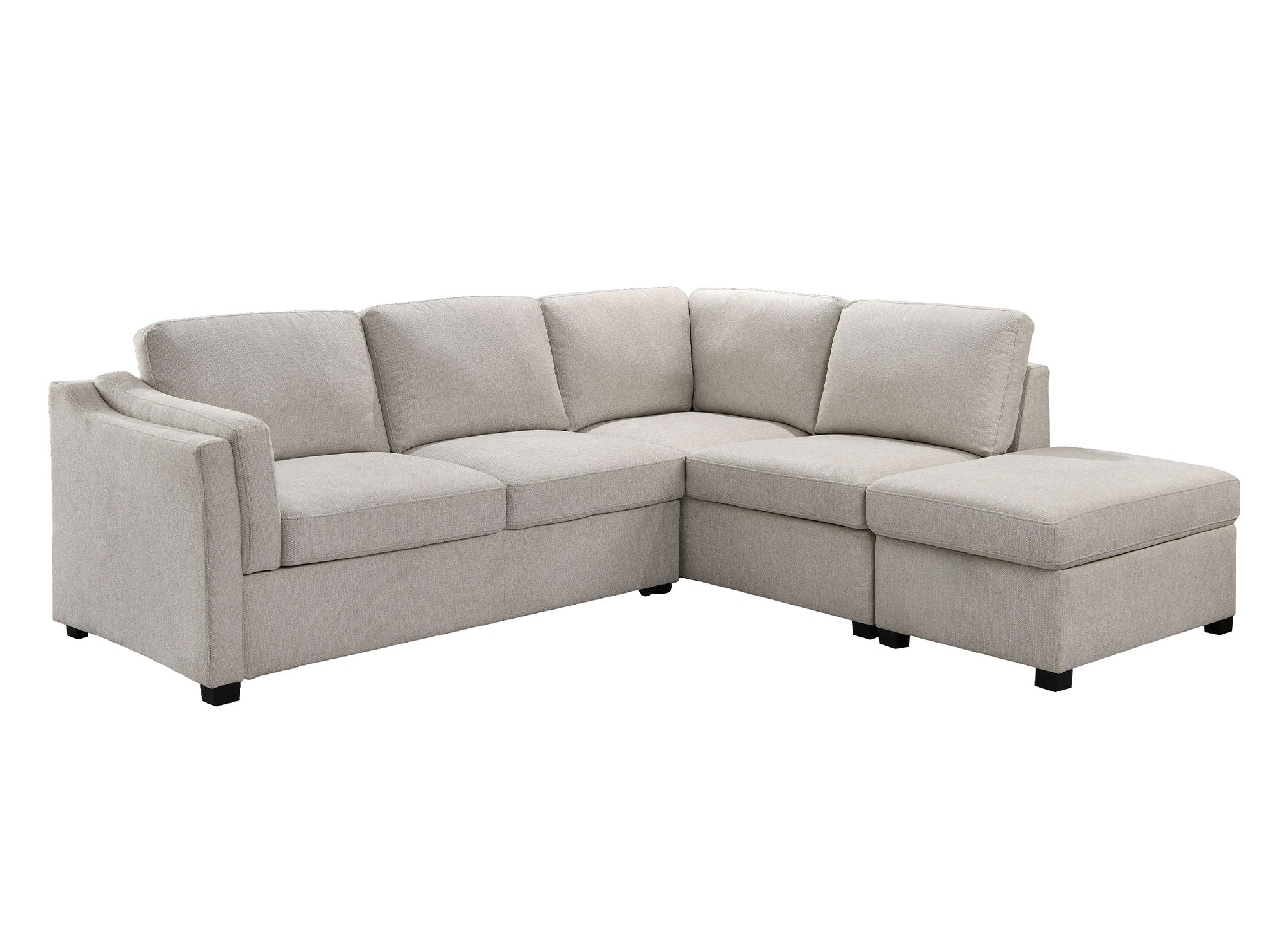 BARNEY, beigefarbenes Sofa aus Stoff mit Stauraum – rechtwinklig