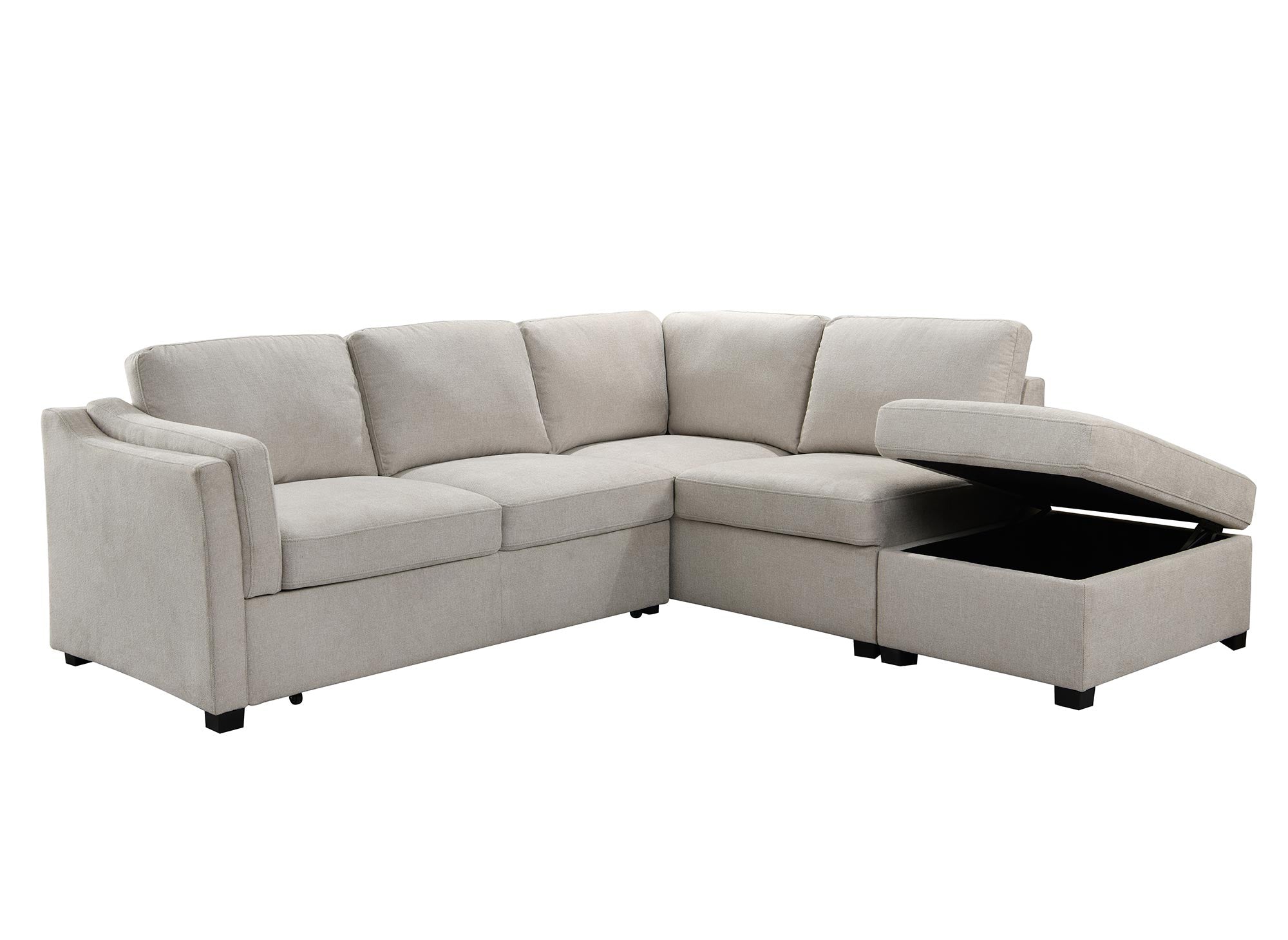 BARNEY, beigefarbenes Sofa aus Stoff mit Stauraum – rechtwinklig