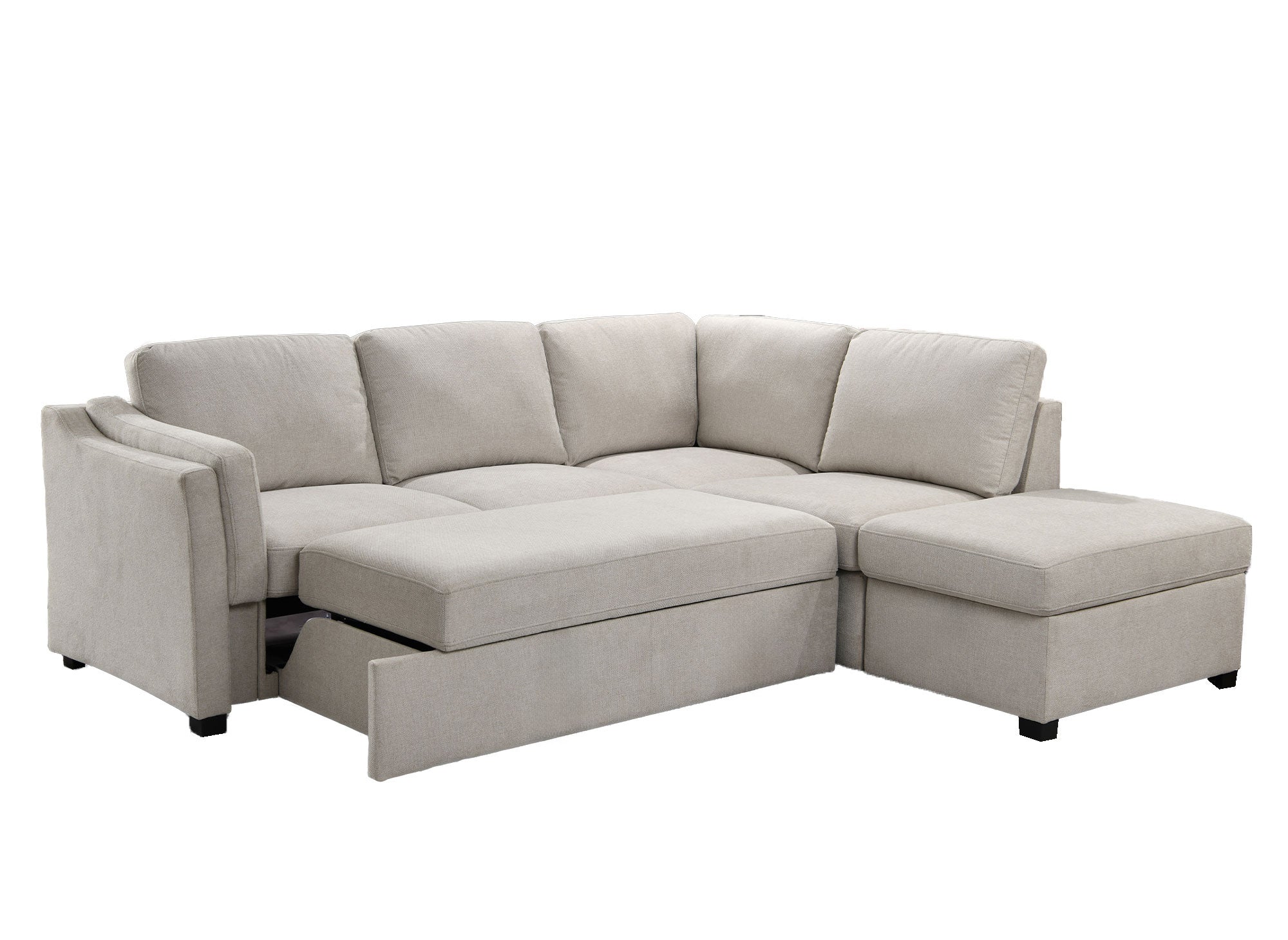 BARNEY, beigefarbenes Sofa aus Stoff mit Stauraum – rechtwinklig