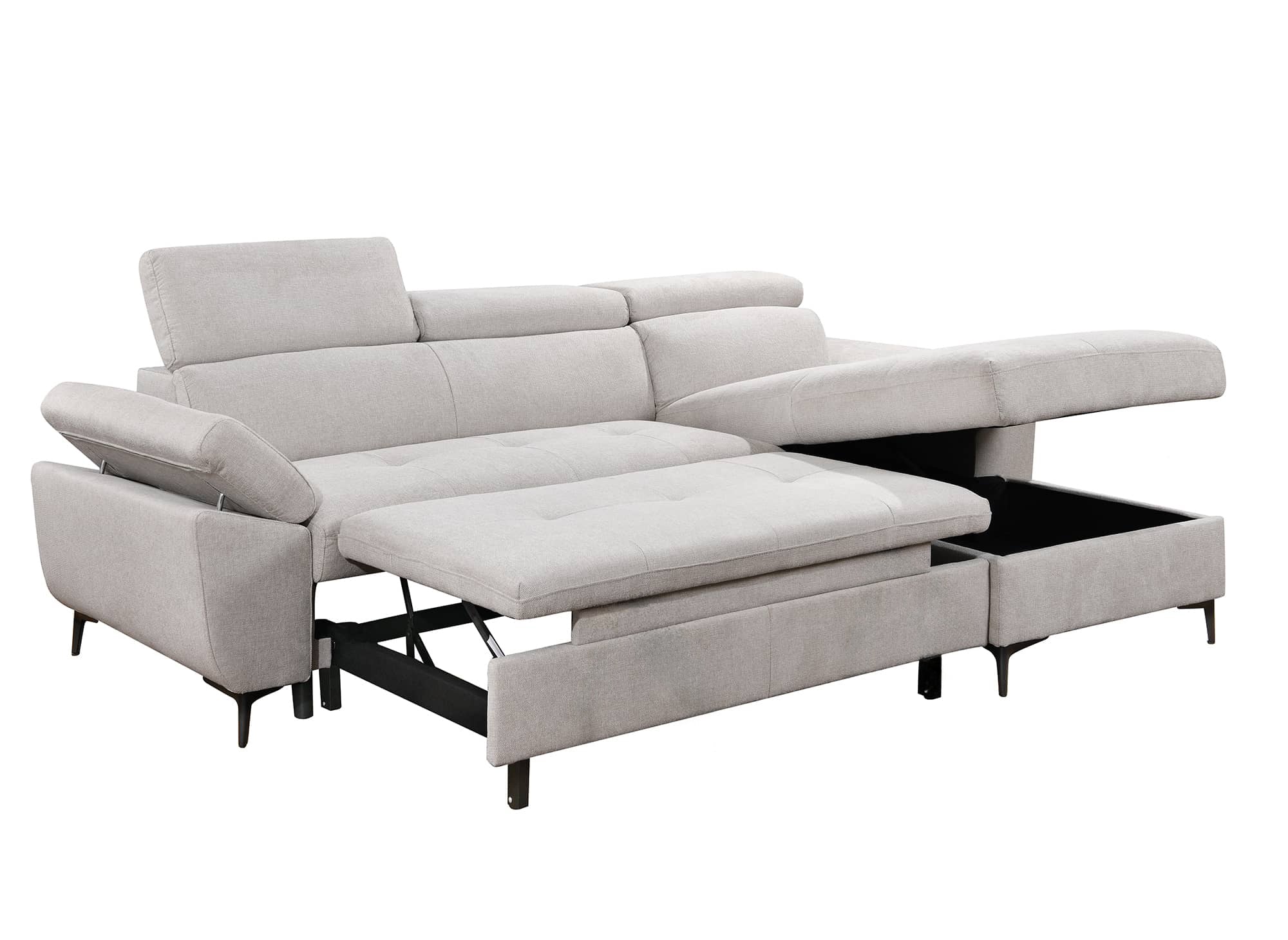 MONICA Ecksofa aus beigefarbenem Stoff – rechtwinklig