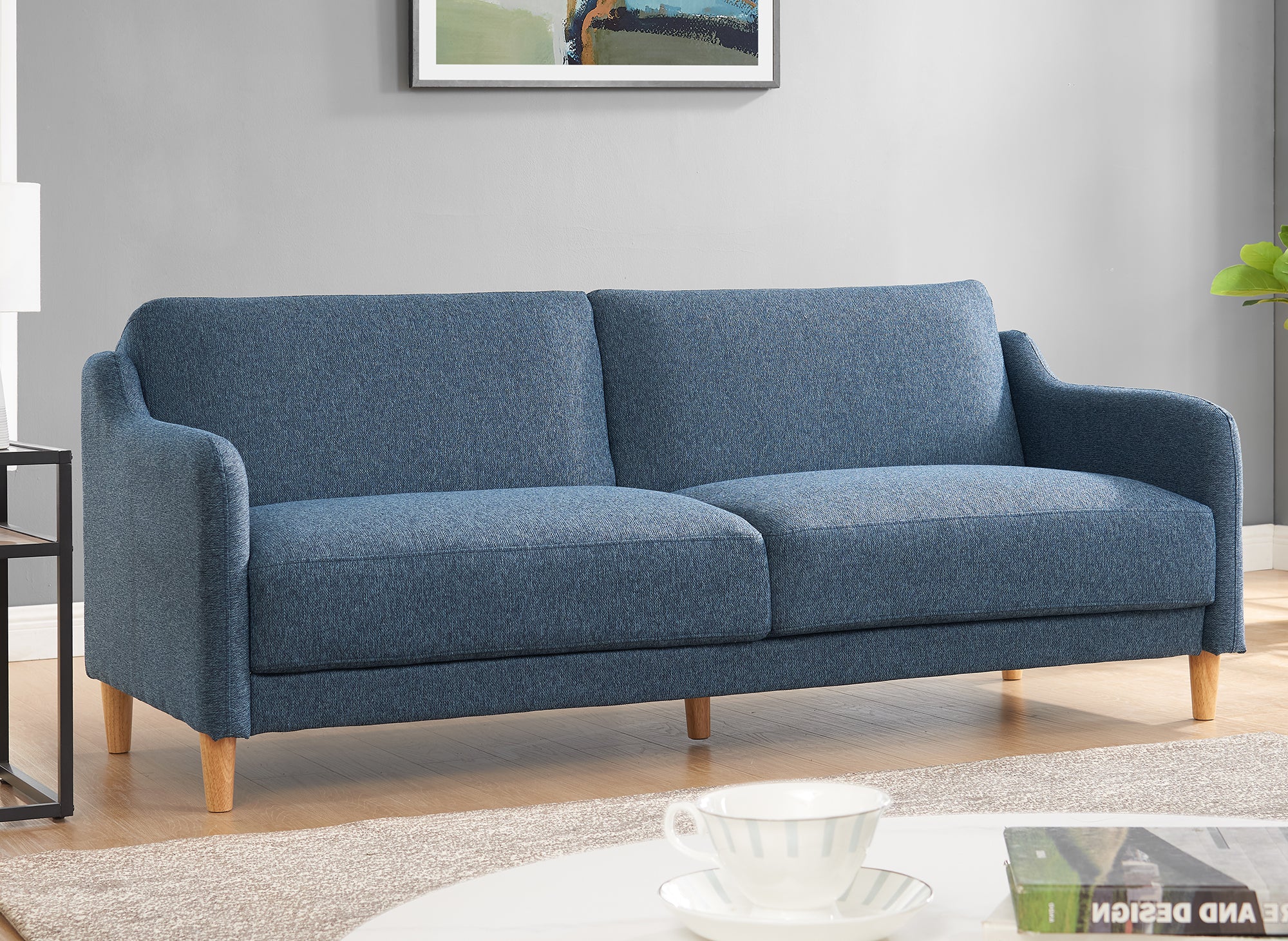 MARLON 3-Sitzer-Schlafsofa aus blauem Stoff