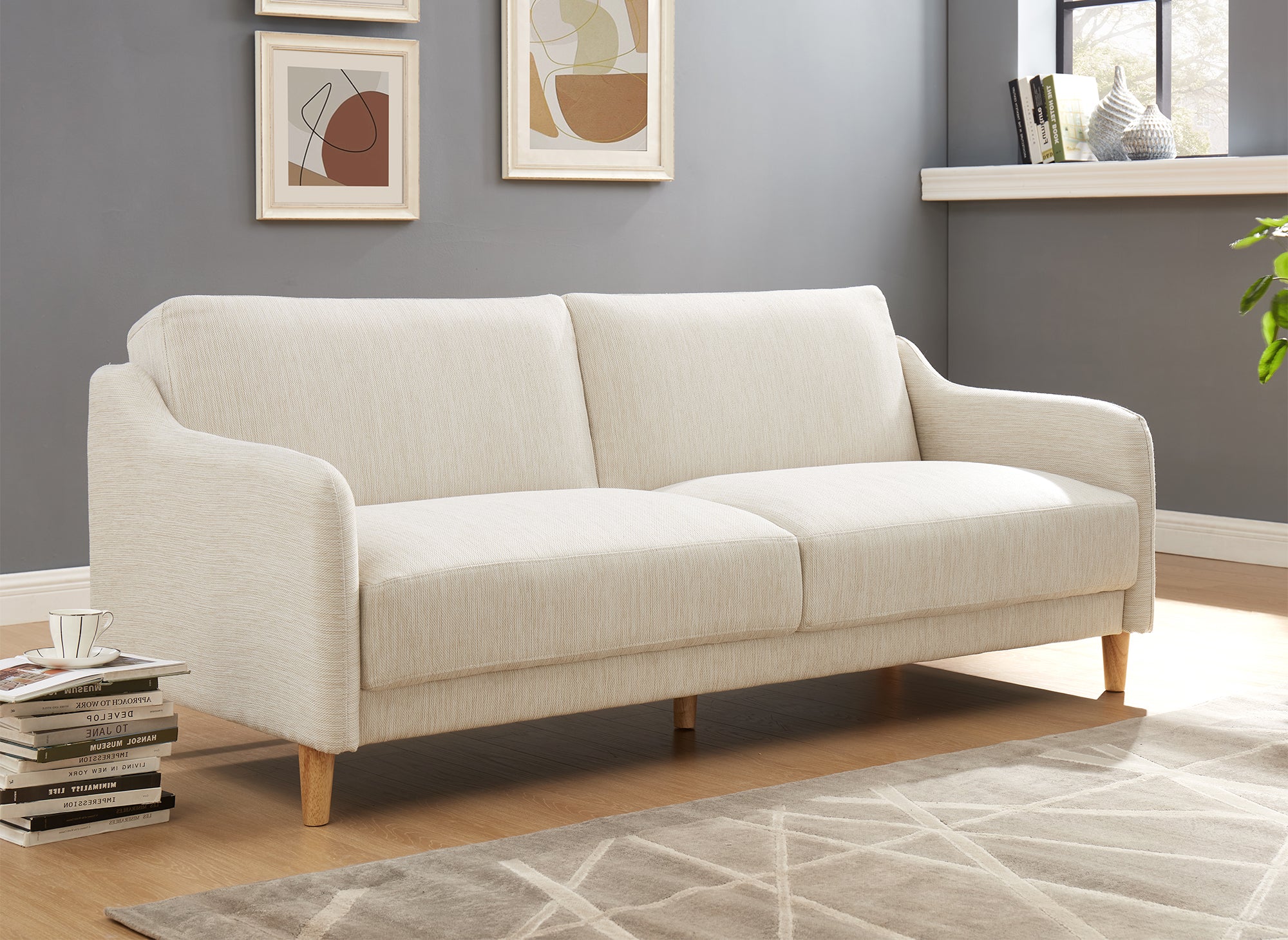 MARLON 3-Sitzer-Schlafsofa aus beigefarbenem Stoff