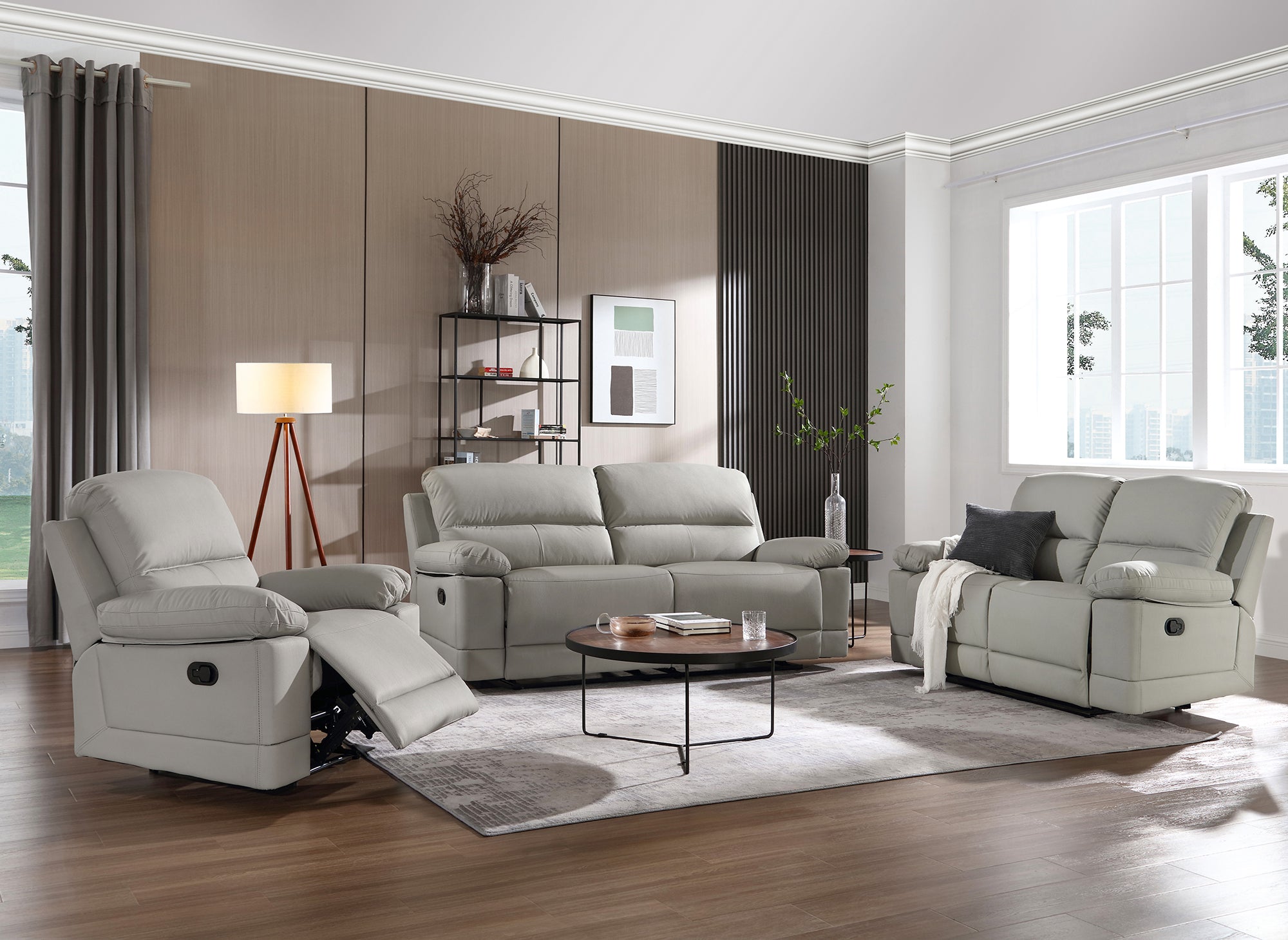 2-Sitzer-Relaxsofa mit manueller Bedienung in hellgrauem Kunstleder DANY