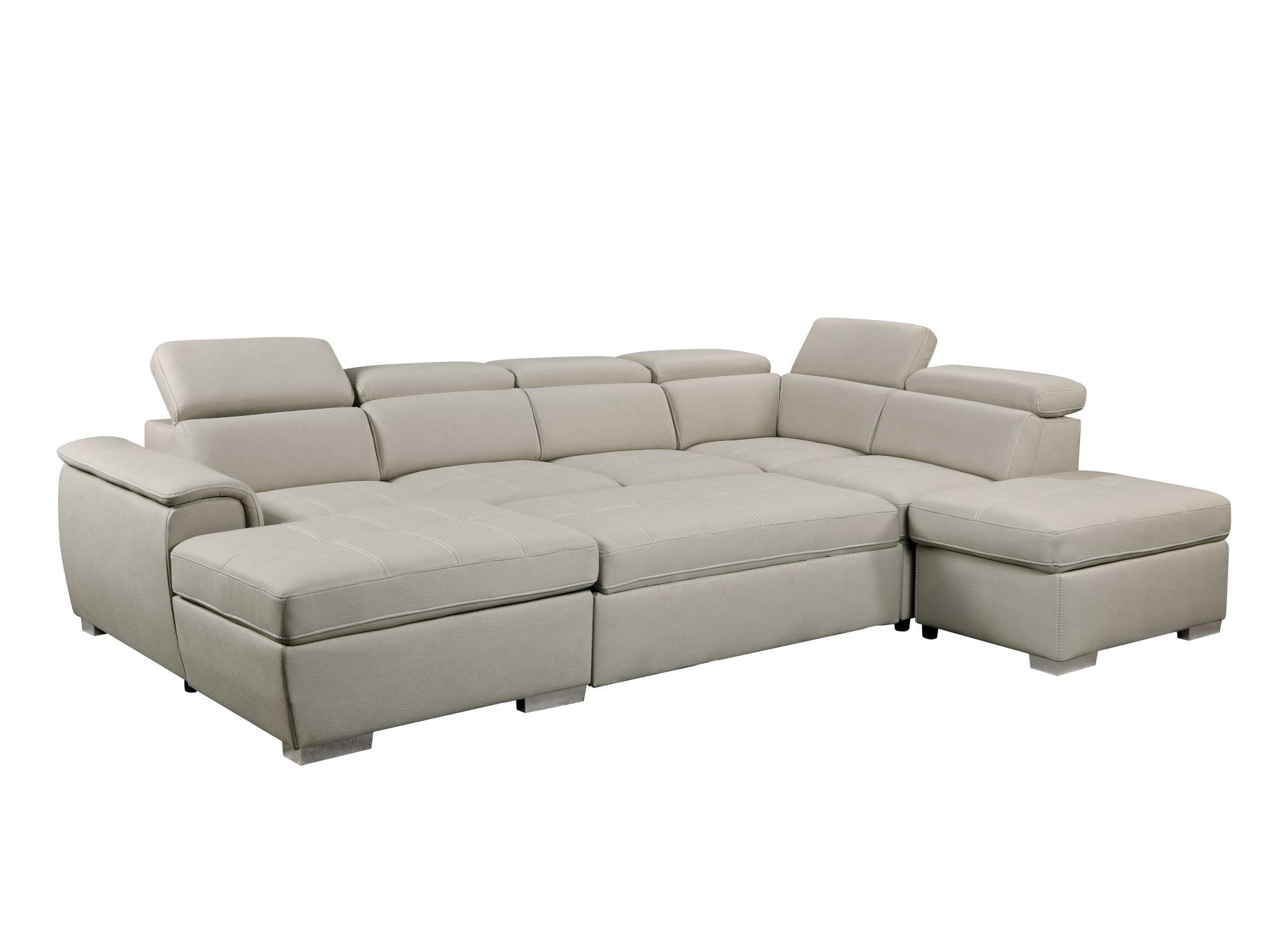 OLIVER Panorama-Sofa mit Aufbewahrungsbox aus beigem Stoff - Linke Ecke