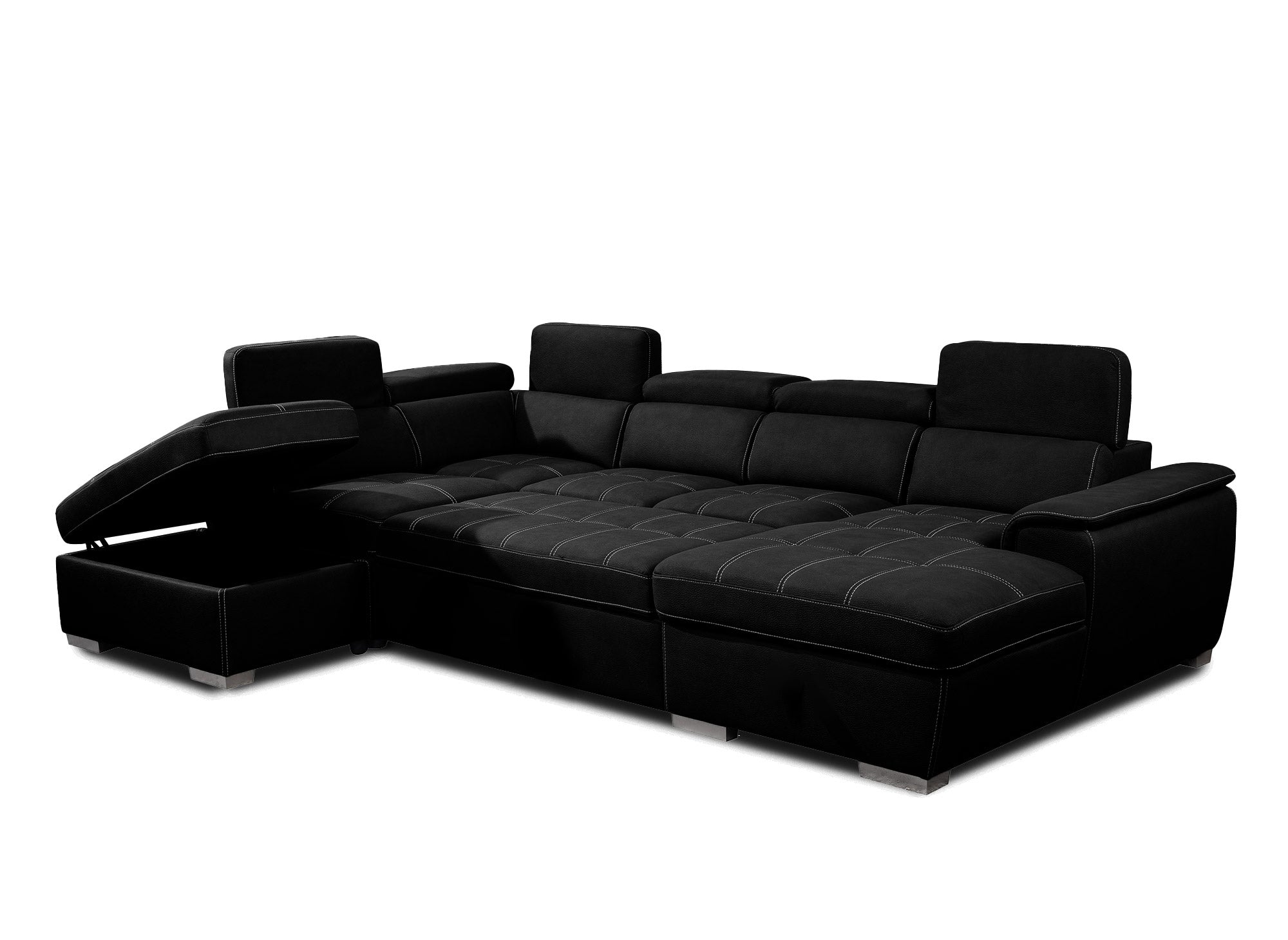 OLIVER Panorama-Sofa mit Aufbewahrungsbox aus schwarzem Stoff - Right Angle