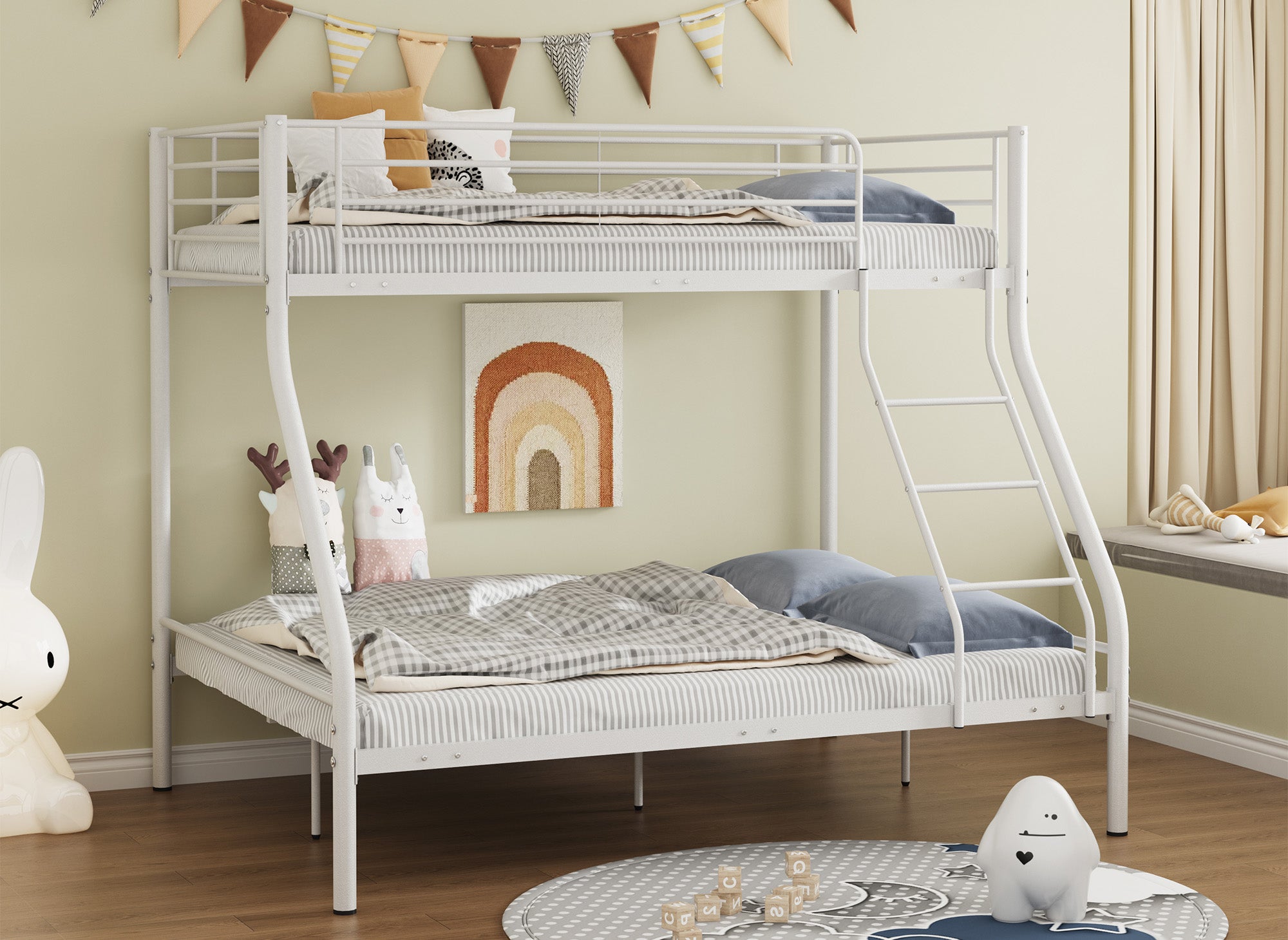 Weißes Metall-Etagenbett 90 x 190 cm und 140 x 190 cm TRINITY