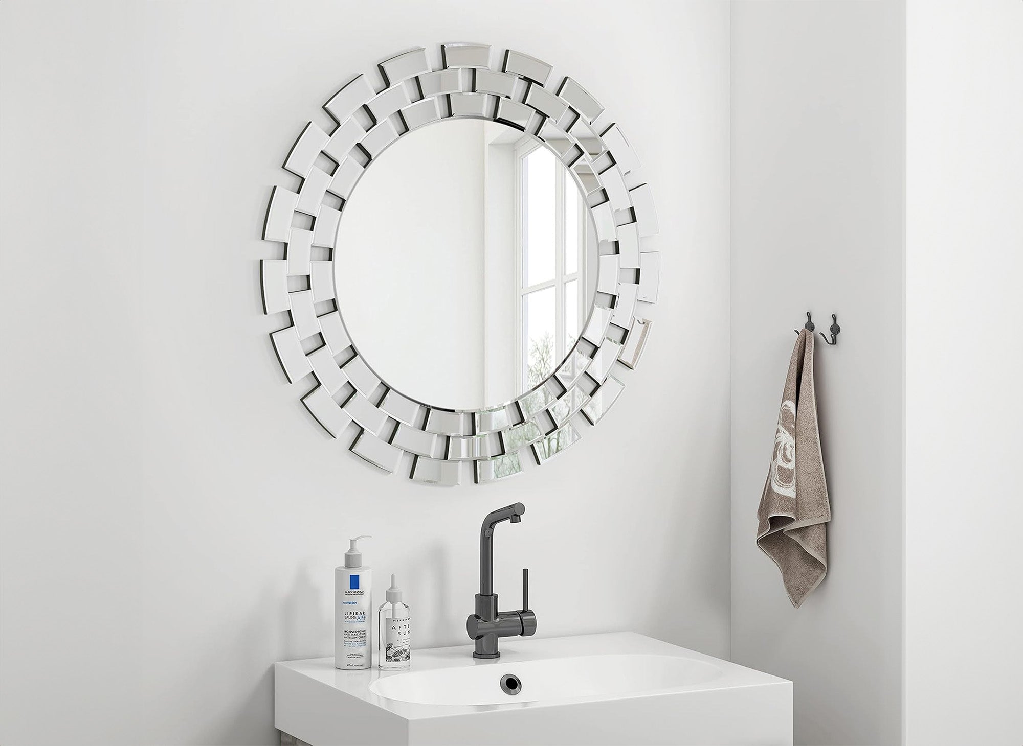 ALBA 90 cm silberner runder Wandspiegel
