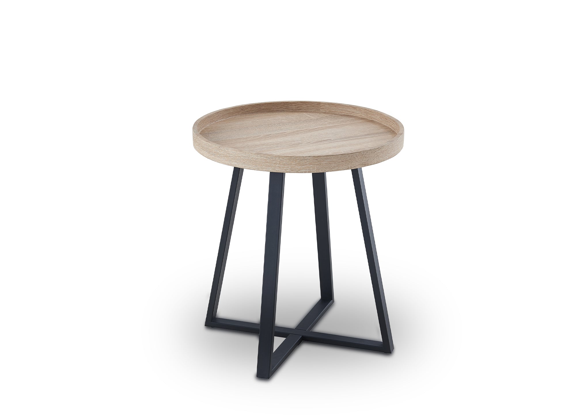 BRIYA runder Beistelltisch aus Holz mit schwarzen Metallbeinen