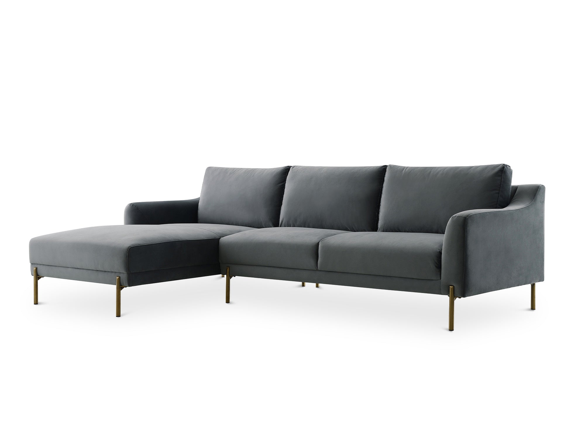 CELINE Ecksofa aus grauem Samt mit Chaiselongue – Linke Ecke