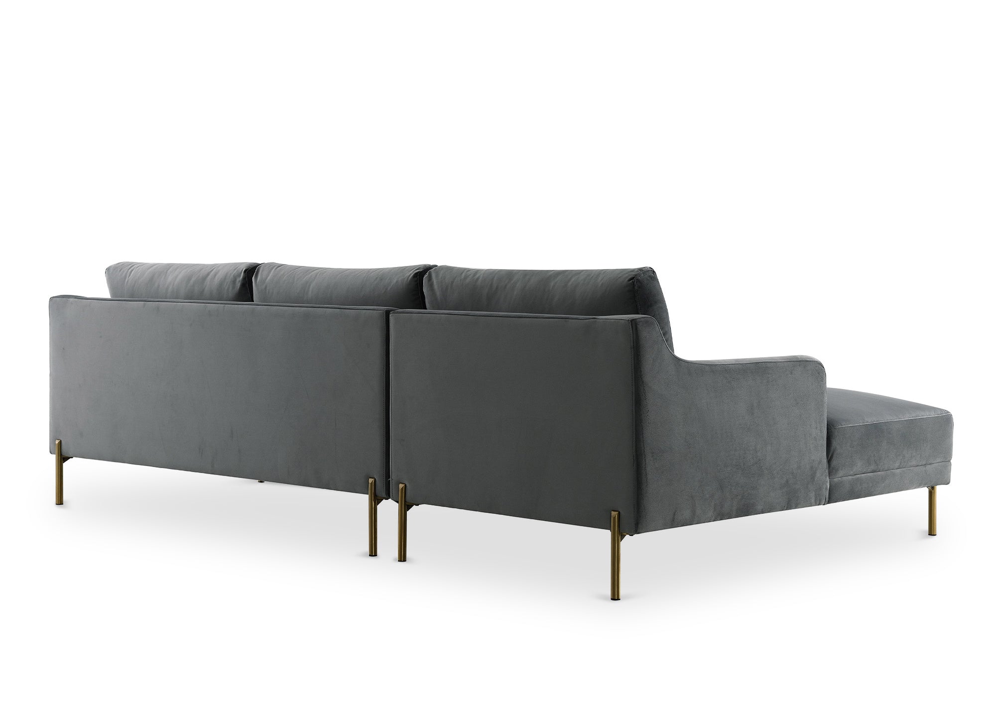 CELINE Ecksofa aus grauem Samt mit Chaiselongue – Linke Ecke