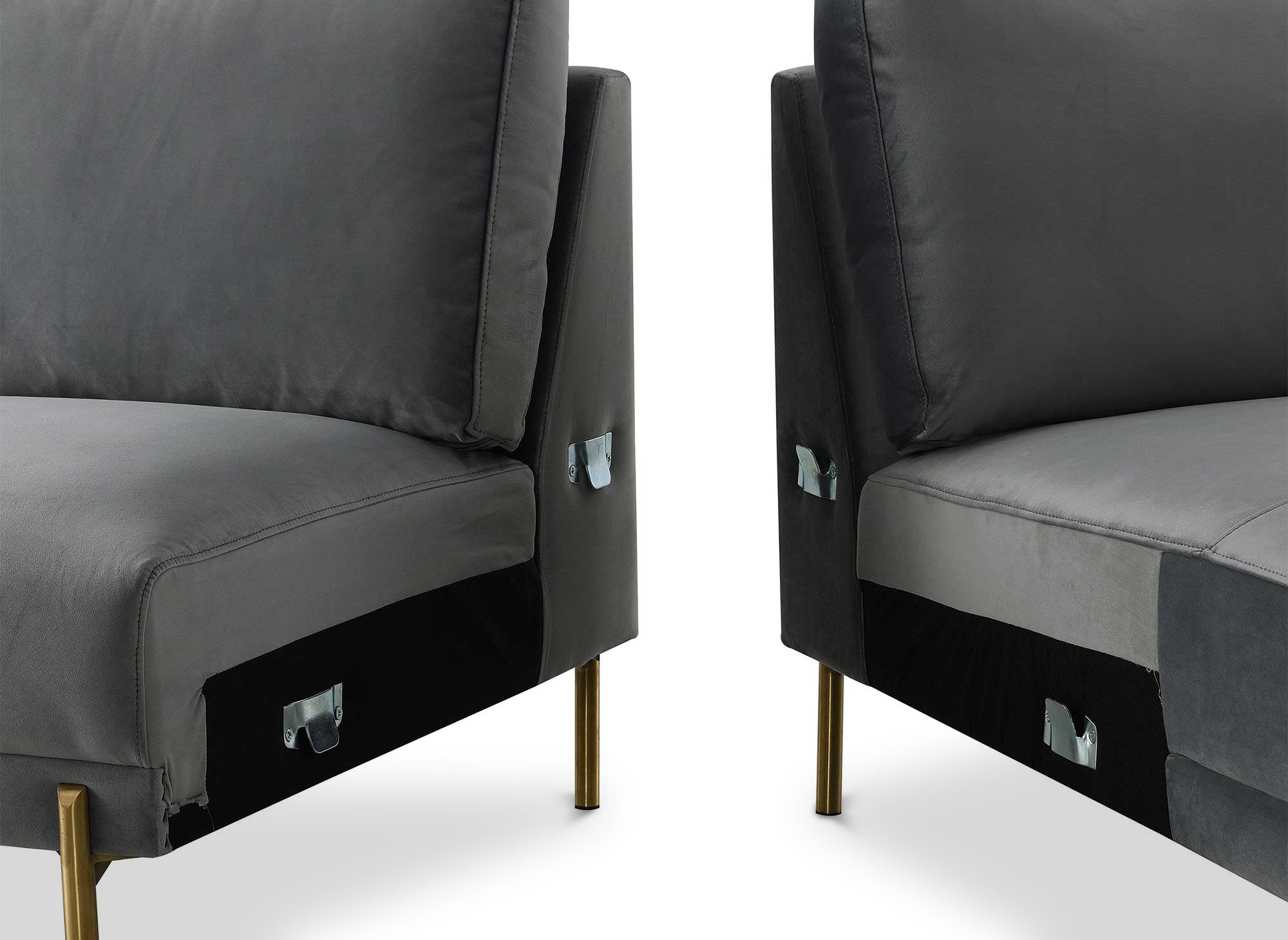 CELINE Ecksofa aus grauem Samt mit Chaiselongue – Linke Ecke