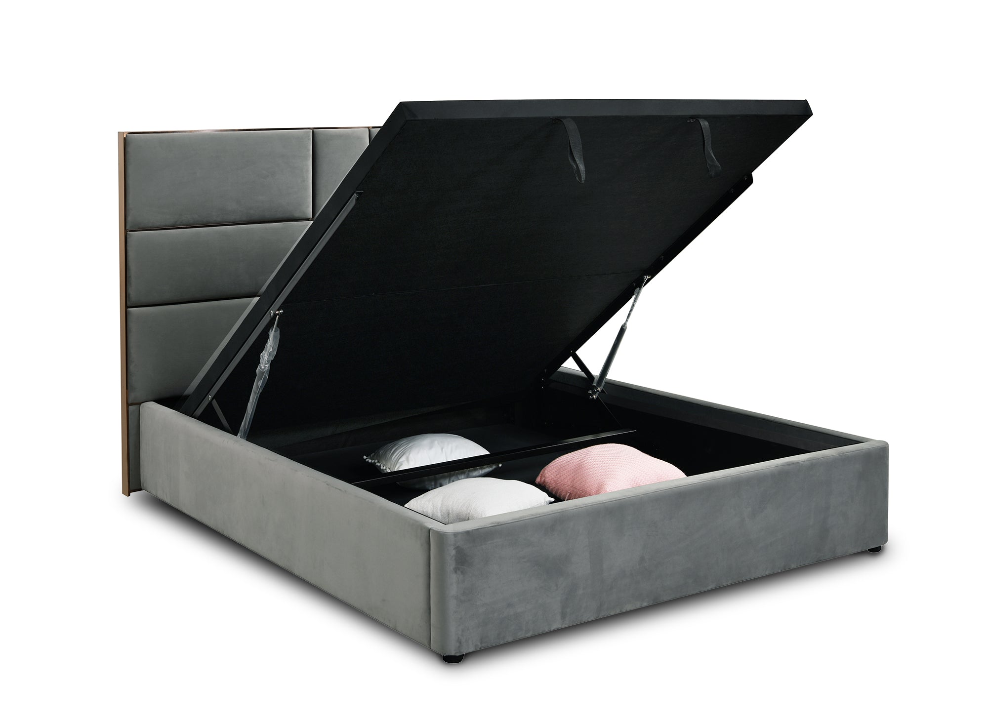 DAVINA Designer-Bett mit Stauraum, 140 x 190 cm, Samt, grau