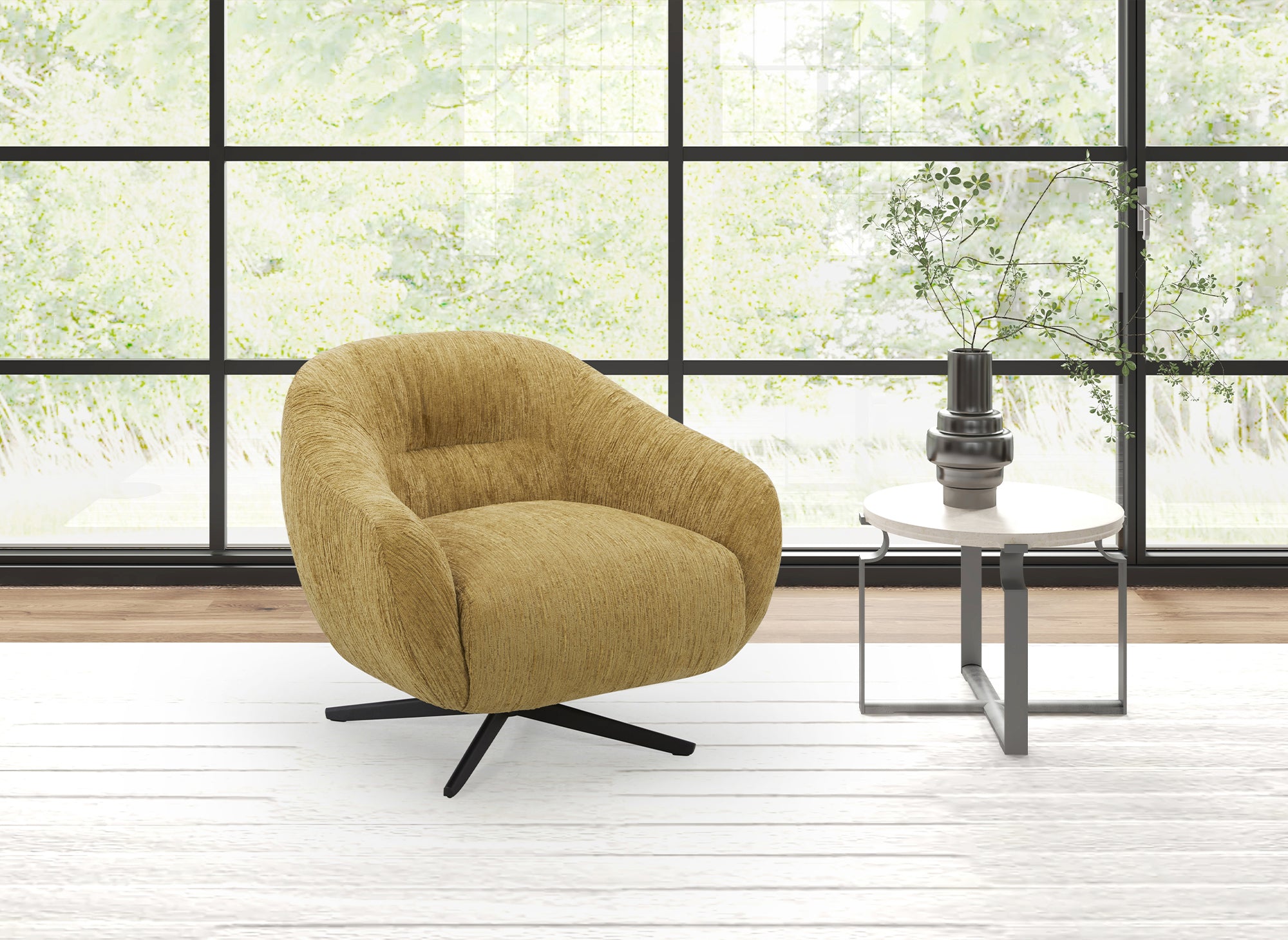 ALEZIO Drehsessel aus senfgelb meliertem Samt