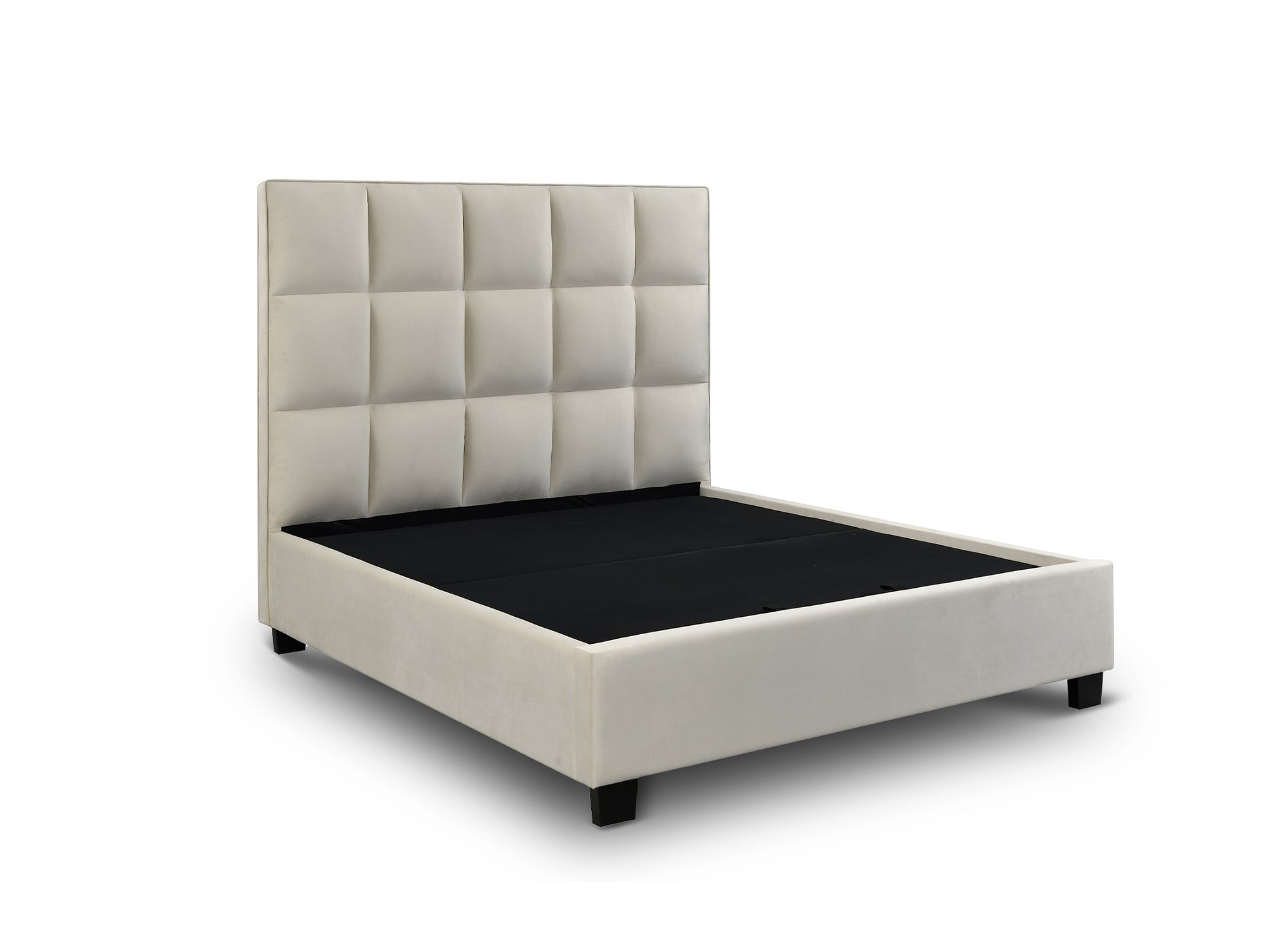 CAROLINE Designer-Bett mit Stauraum, beige, Samt, 160 x 200 cm