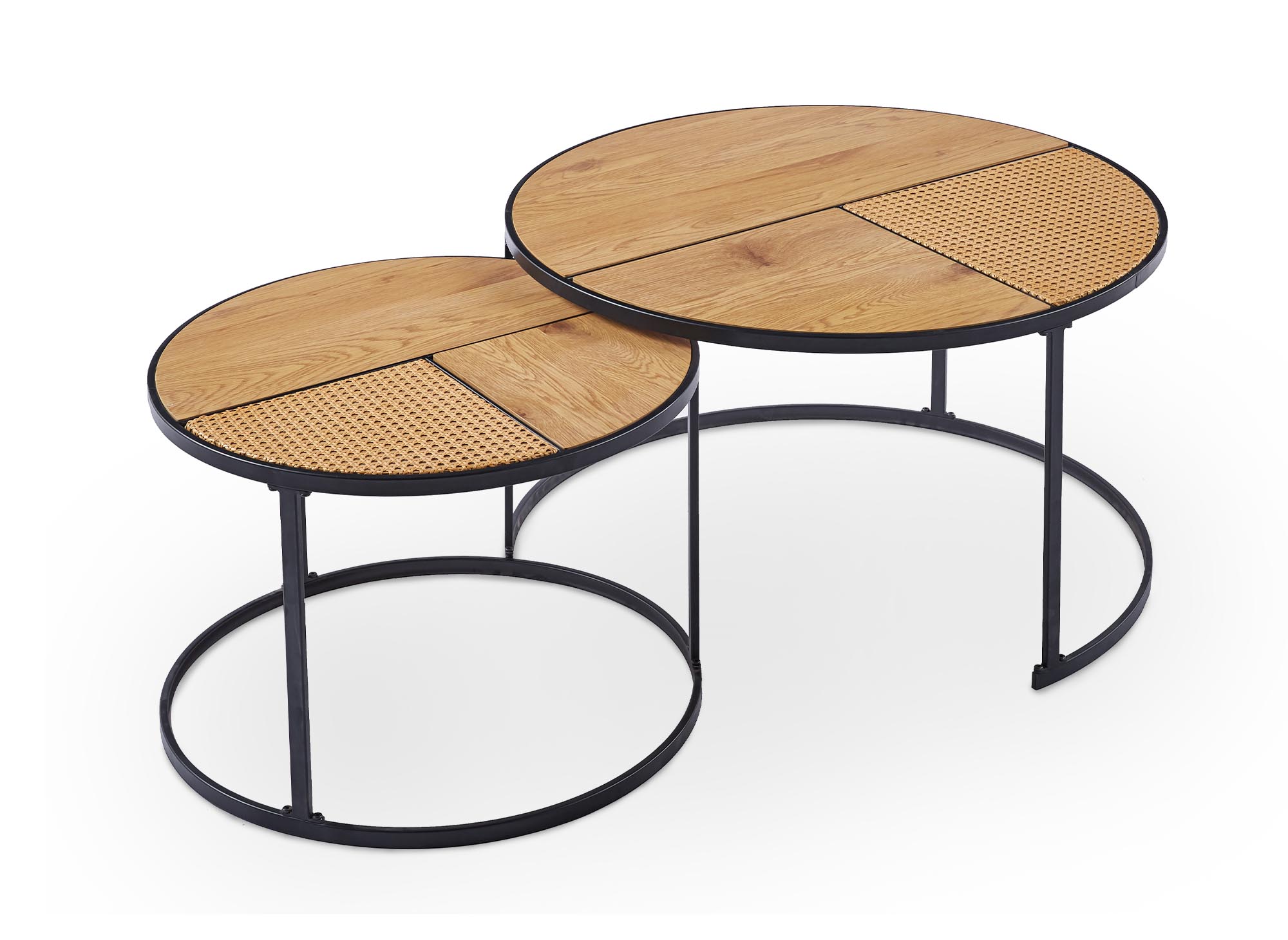 2er-Set JOTA runder Couchtische in Rattanoptik