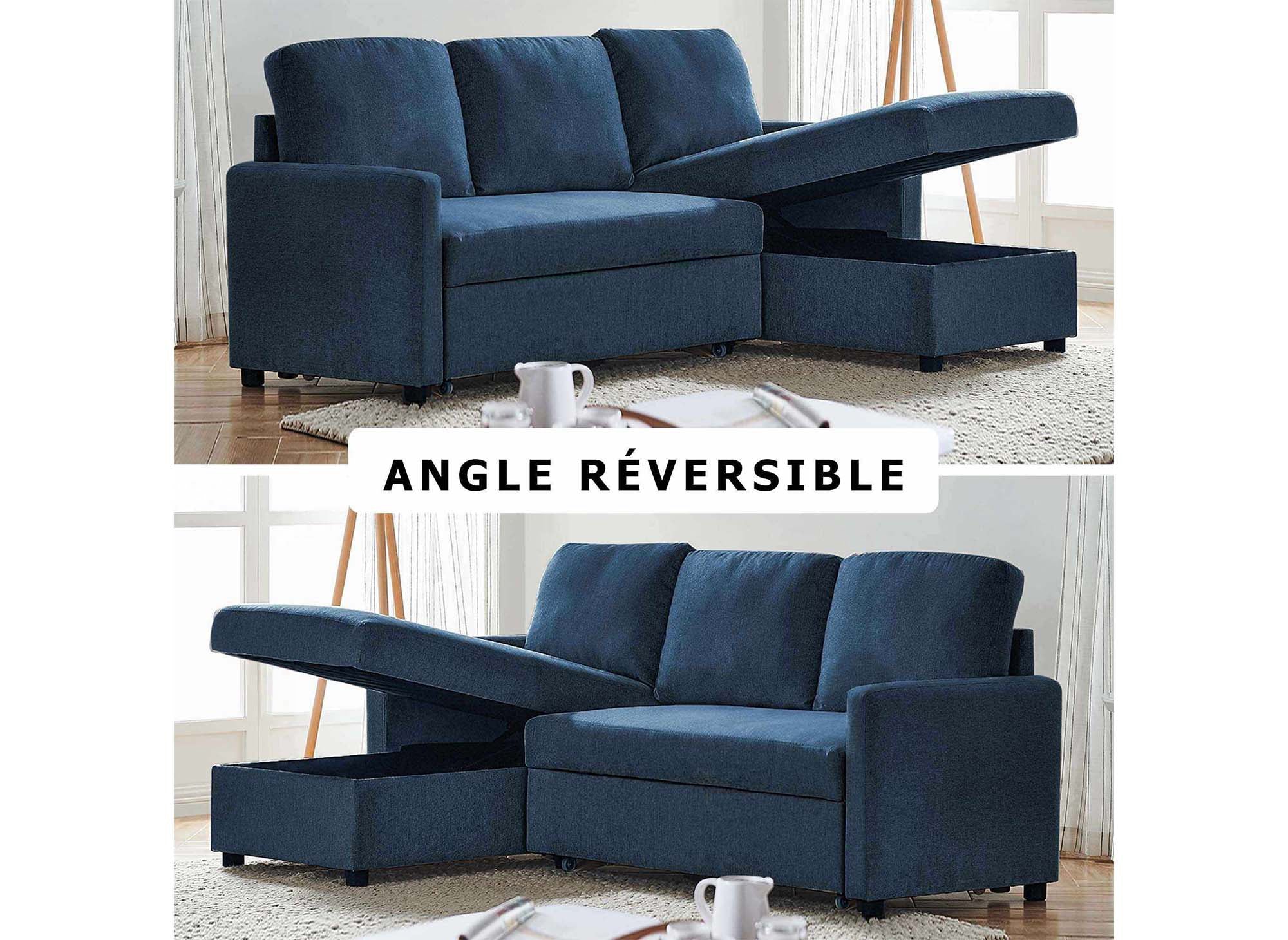 ADAM Wende-Ecksofa aus blauem Stoff mit Aufbewahrungsbox