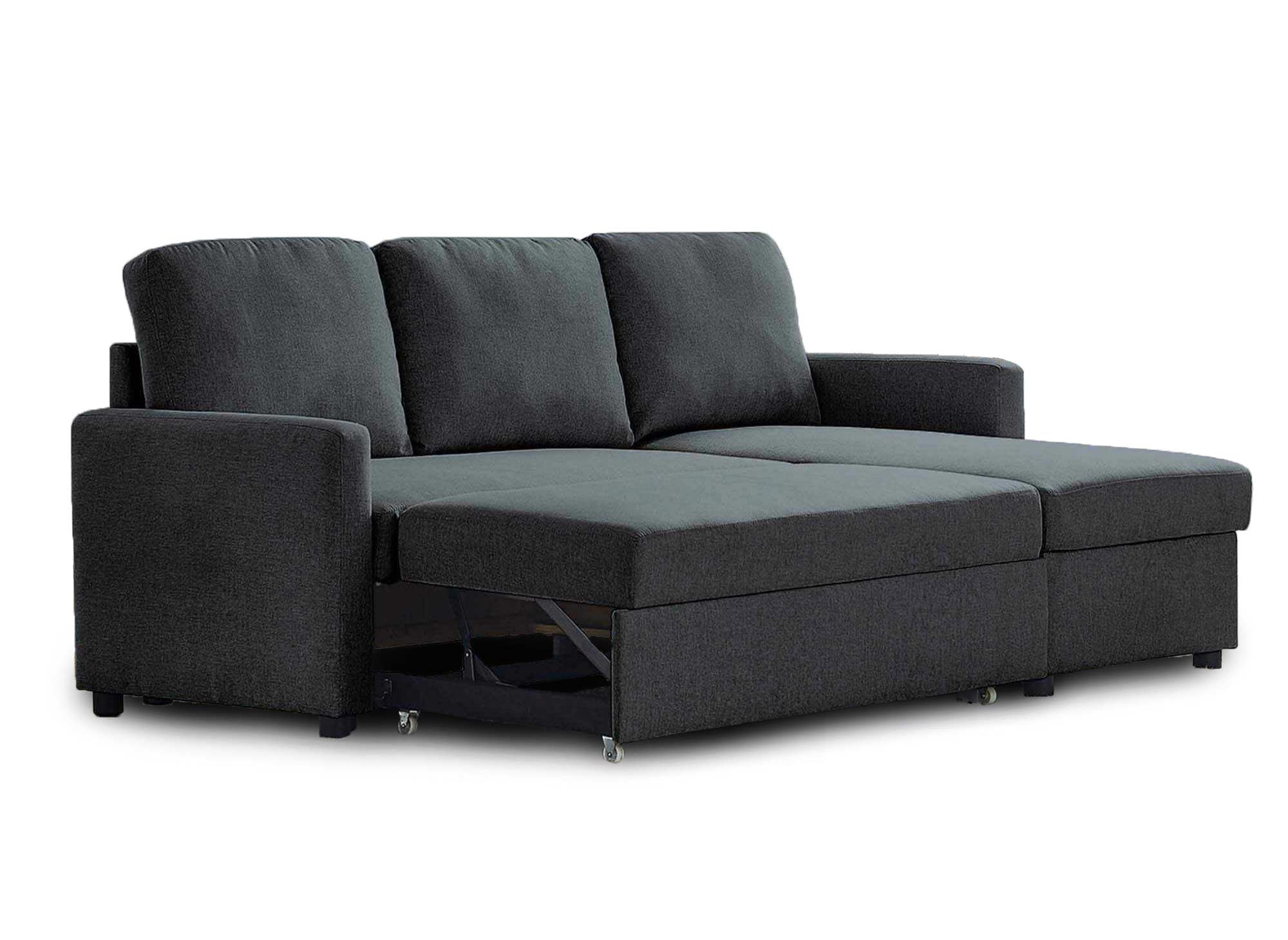 ADAM Wende-Ecksofa mit Bettkasten aus anthrazitgrauem Stoff