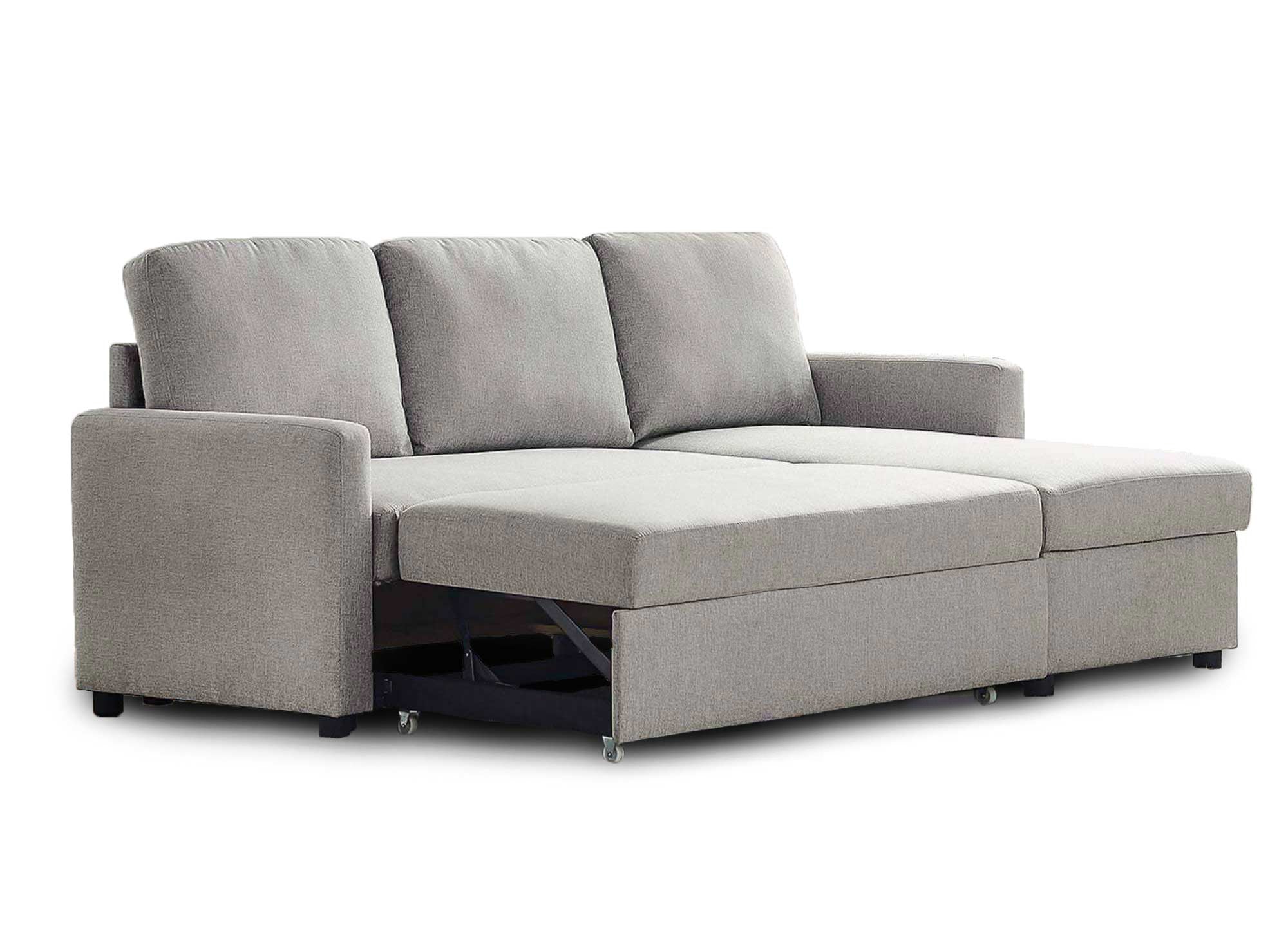 ADAM Wende-Ecksofa aus grauem Stoff mit Aufbewahrungsbox