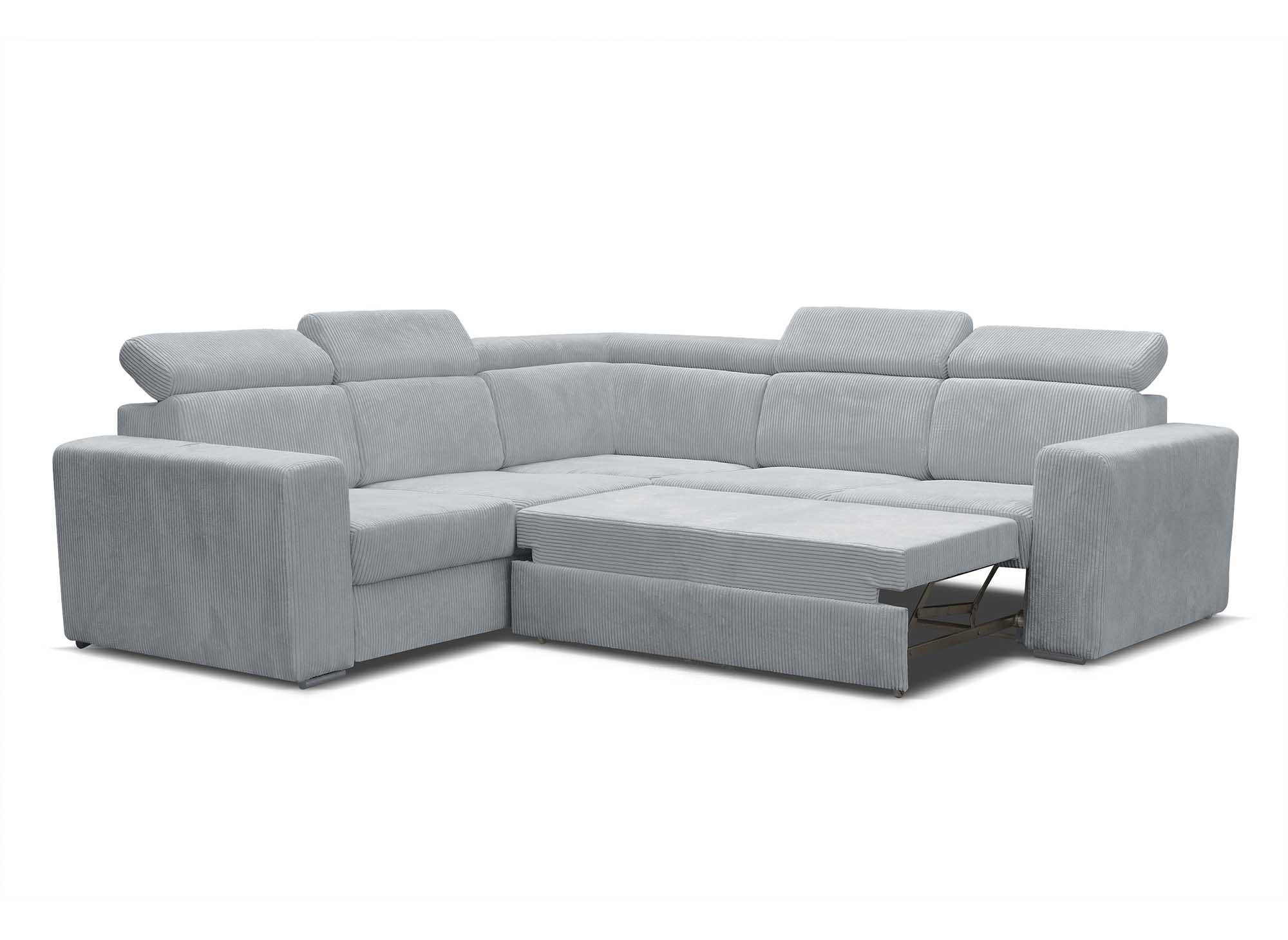 MERYL Ecksofa aus hellgrauem Cord, umwandelbar und wendbar