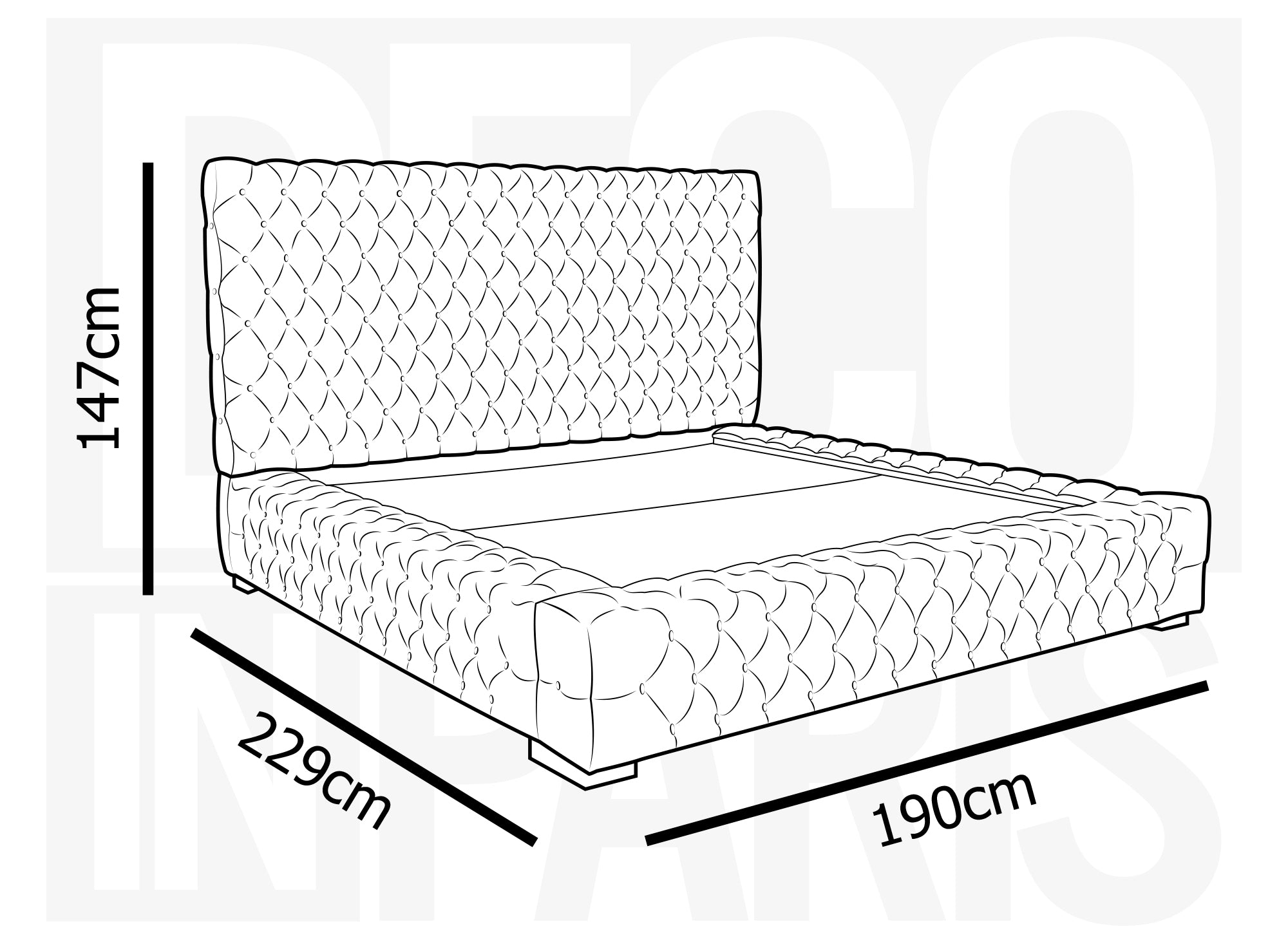 IDALINE Bett mit Stauraum und Polsterung aus grauem Samt 140 x 190 cm