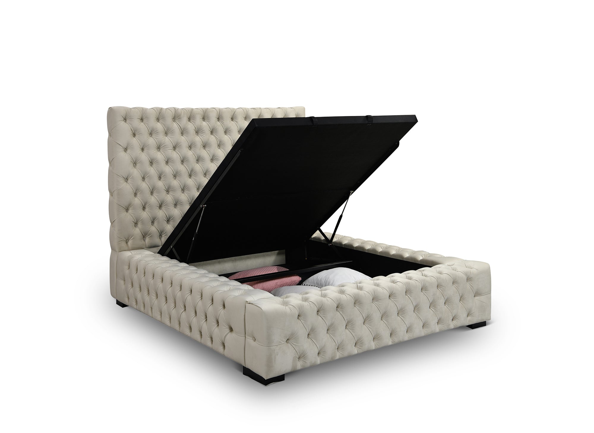 IDALINE beiges Samtpolsterbett mit Stauraum 140 x 190 cm